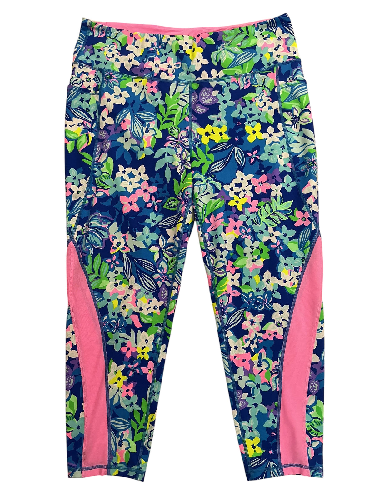 Lilly Pulitzer Luxletic Weekender High Rise Midi Leggings Borealis Blue Social Sunset - Size XXL