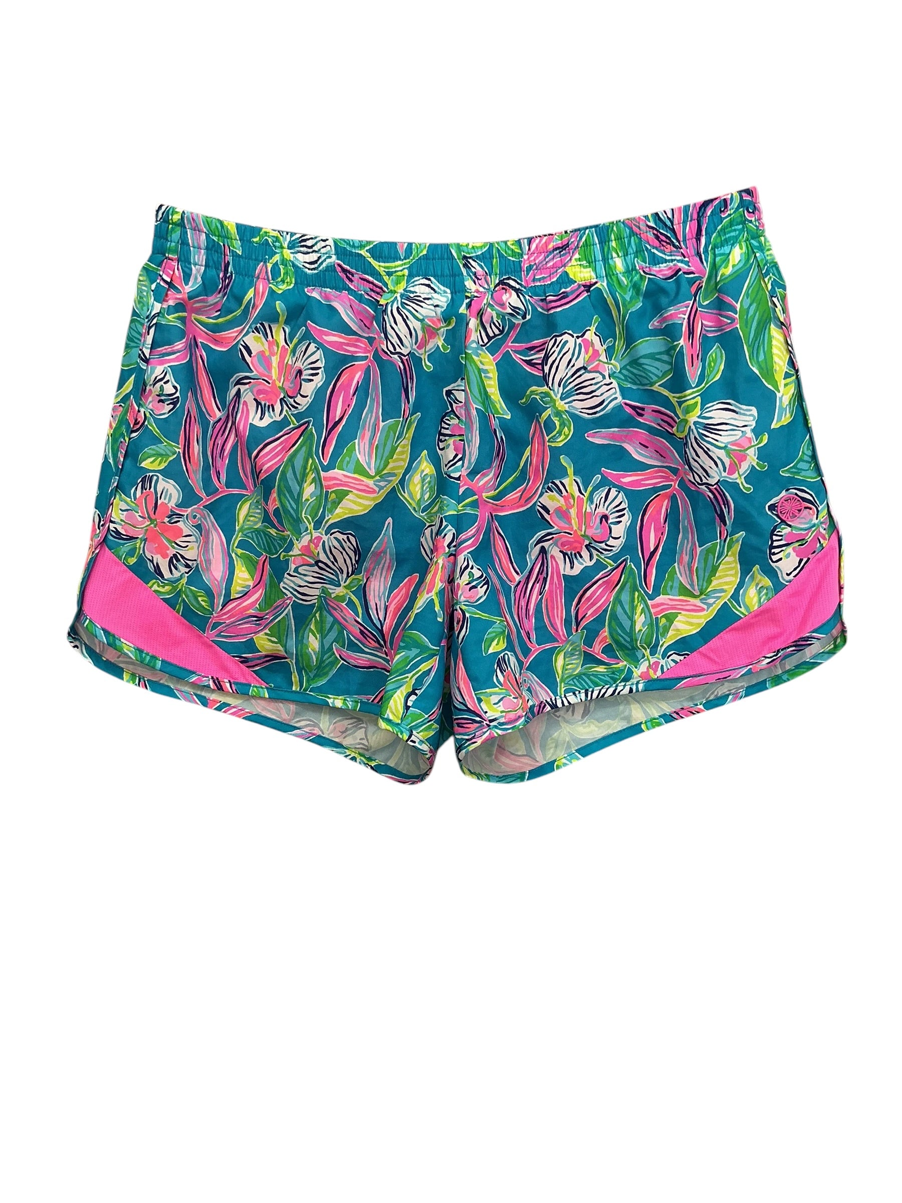 Lilly Pulitzer Luxletic Ocean Trail Shorts Formentera Turquoise Keep On Beleafing - Size XS