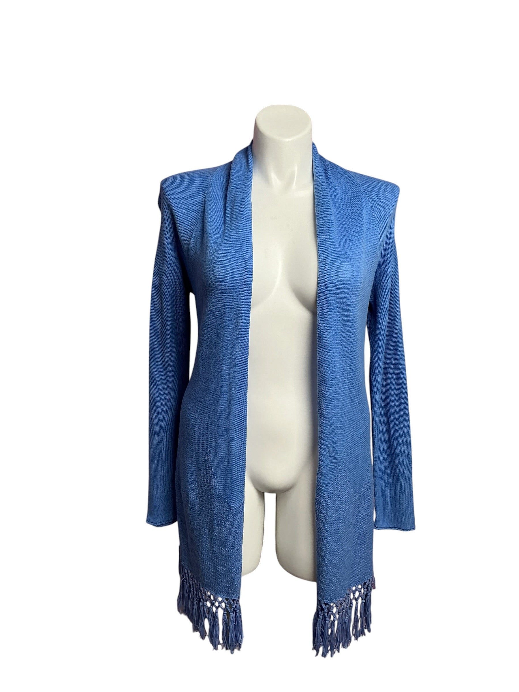 Lilly Pulitzer- Tatum Long Fringe Hem Cardigan Blue Ibiza Size M