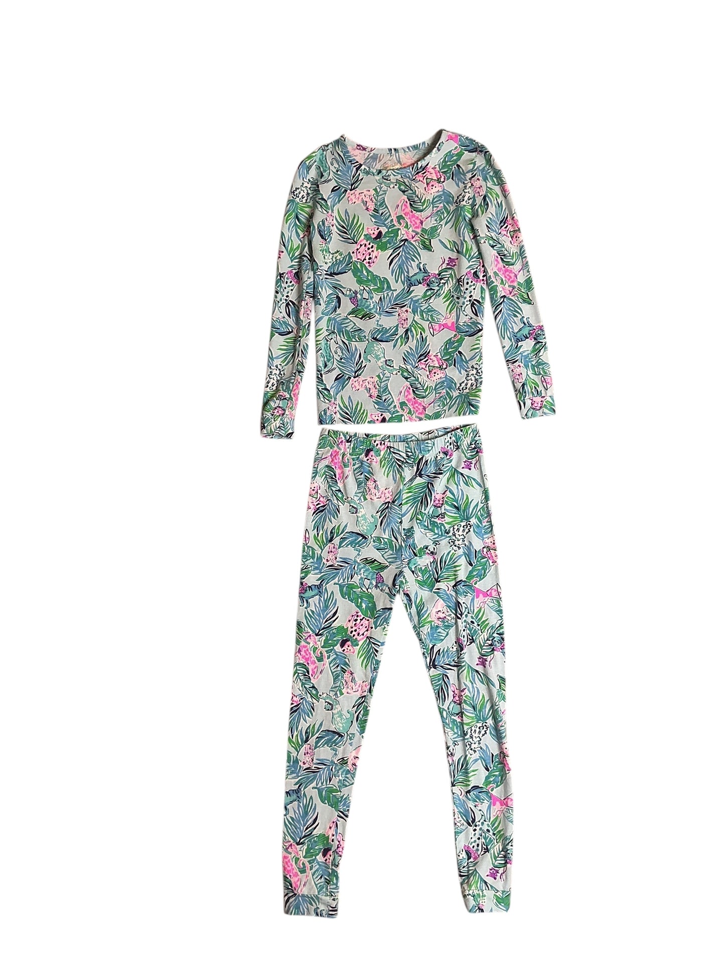 Lilly Pulitzer Girls Sammy Pajama Set Seasalt Blue Barking Up The Palm Tree - Size 6