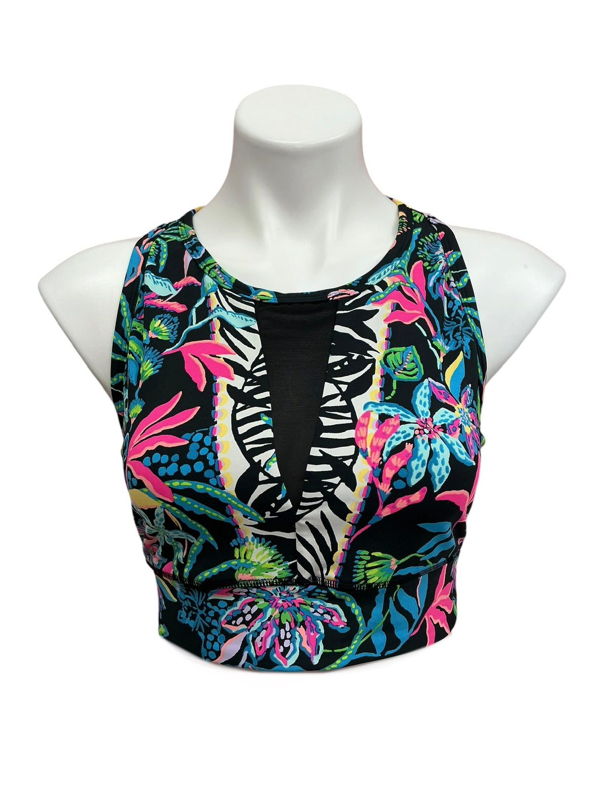 Lilly Pulitzer Somerset Sports Bra Top Onyx Black Paradise Glow Engineered - Size M