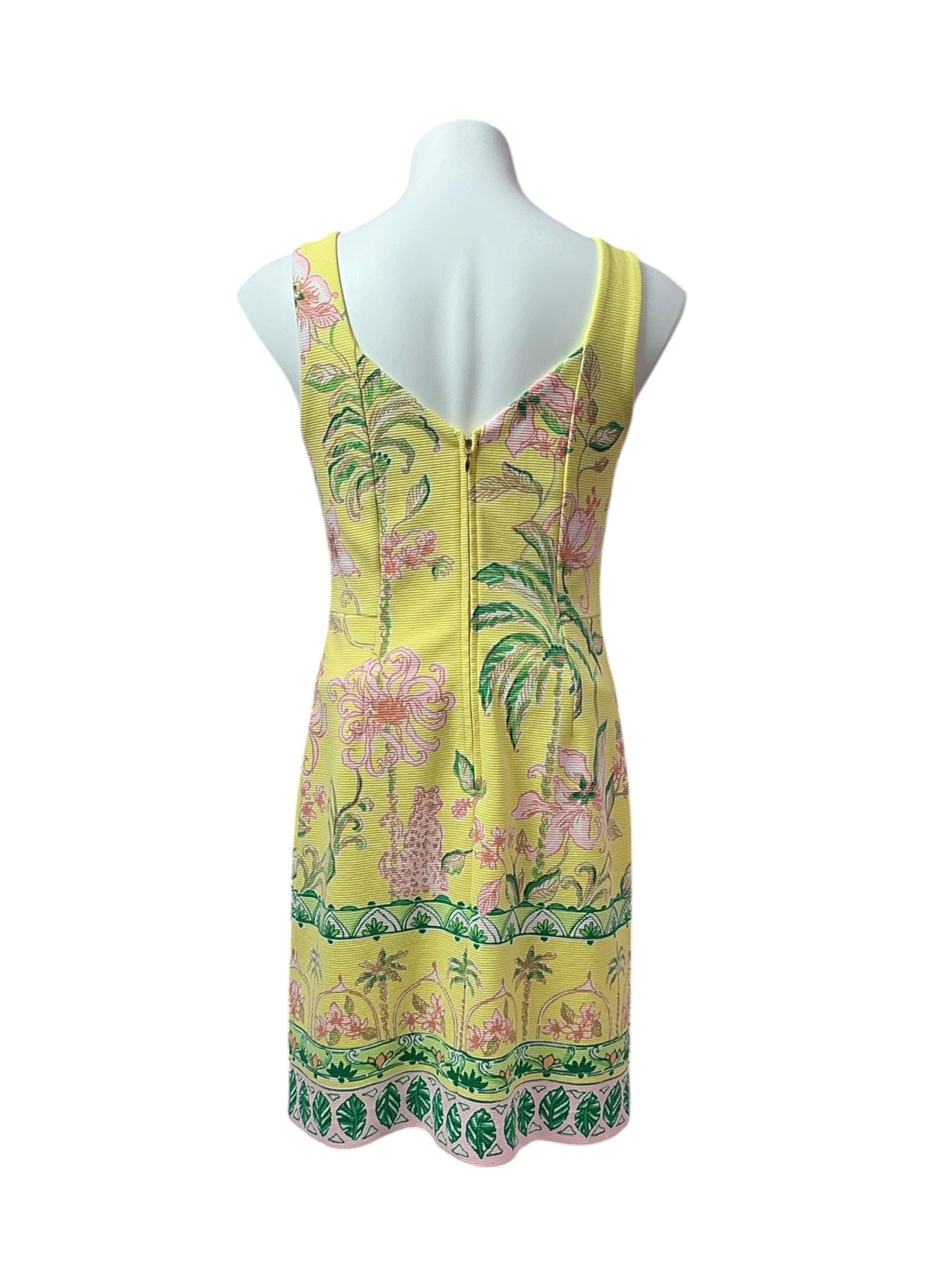Lilly Pulitzer Del Rey Stretch Shift Dress Finch Yellow Tropical Oasis Engineered Knit - Size S