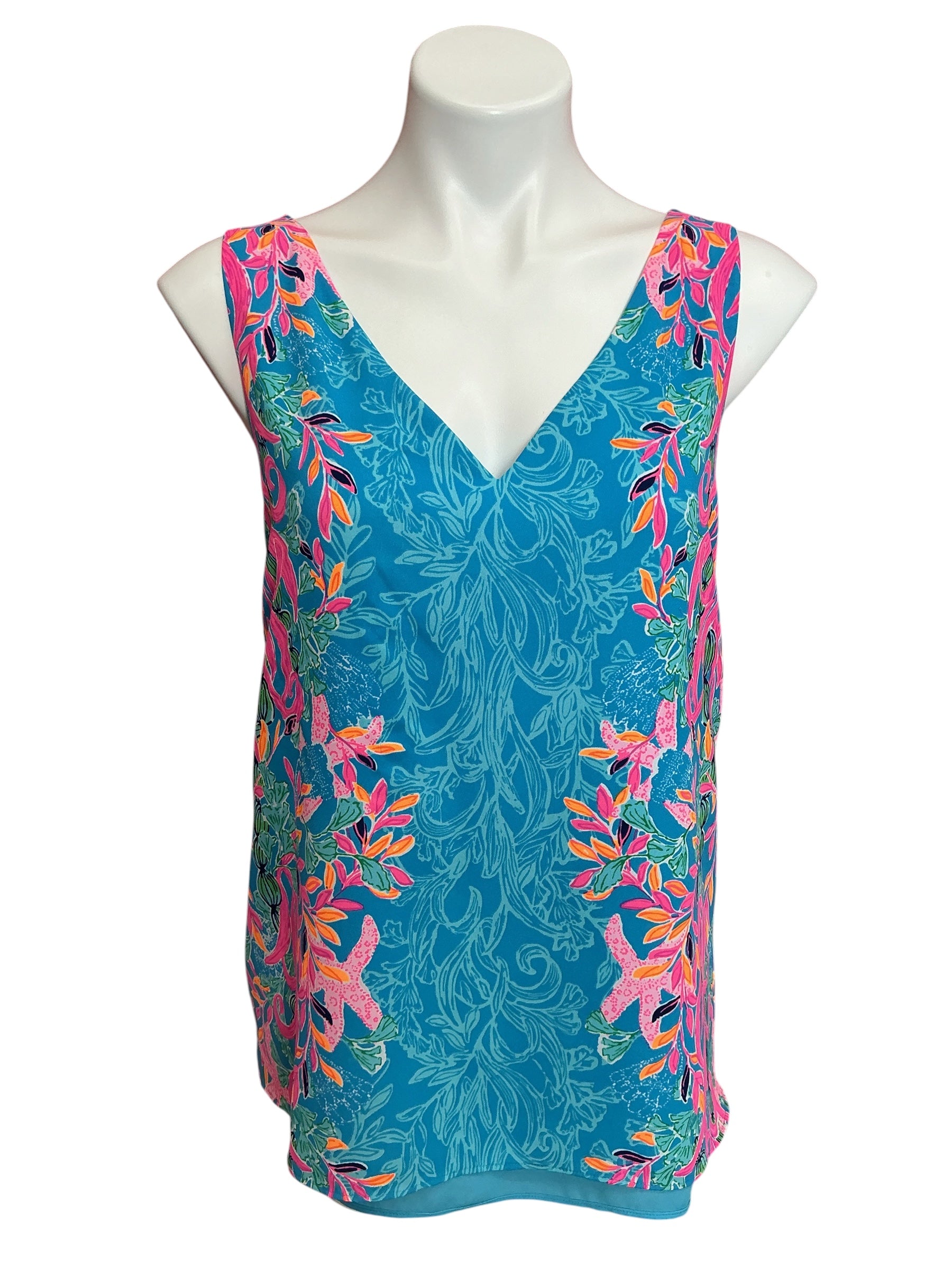 Lilly Pulitzer Florin Sleeveless V Neck Reversible Tank Top Saltwater Blue Shade Seekers - Size XL