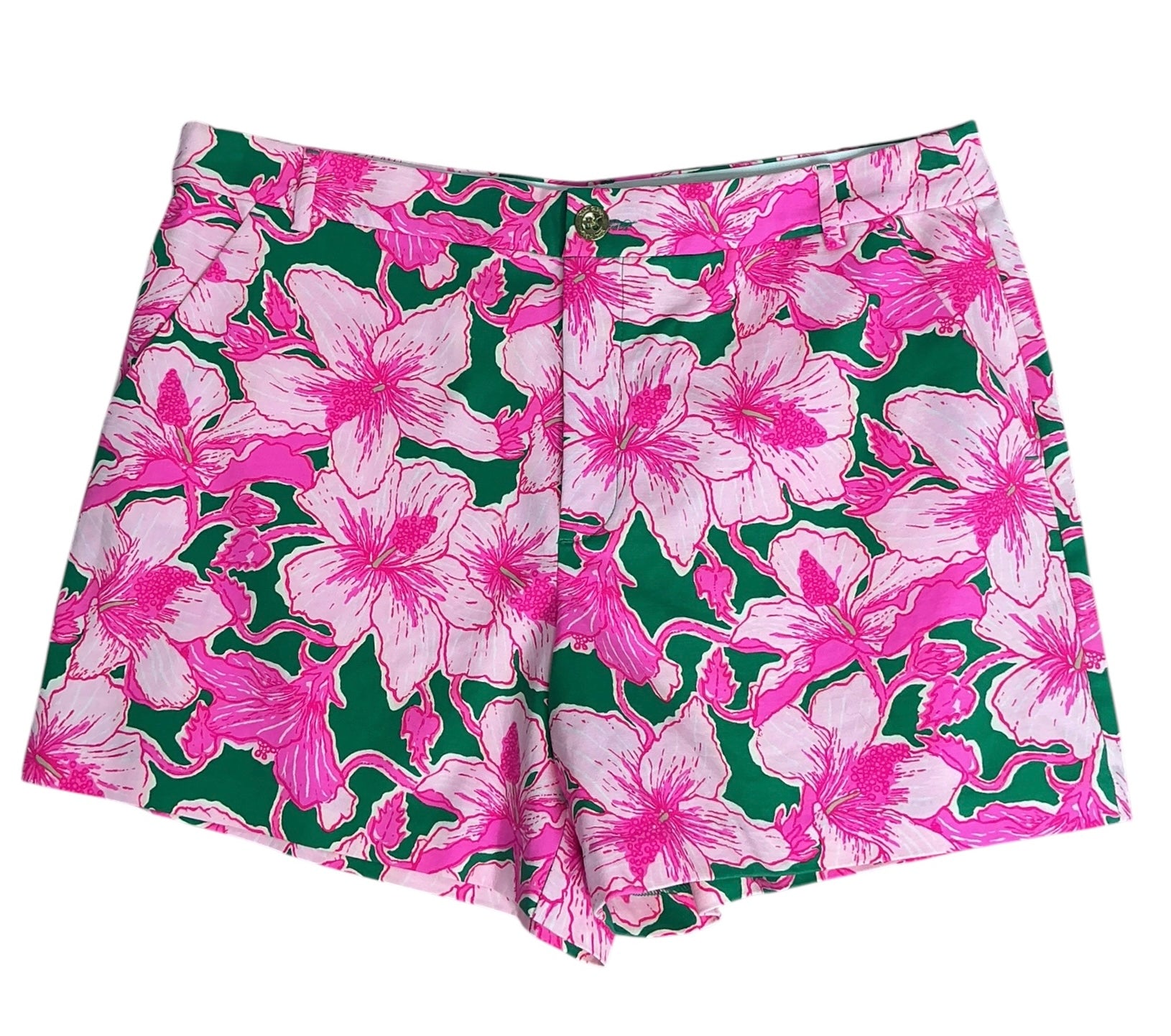 Lilly Pulitzer NWT Gretchen High Rise 5” Shorts Kelly Green Hibis Kiss- Size 16