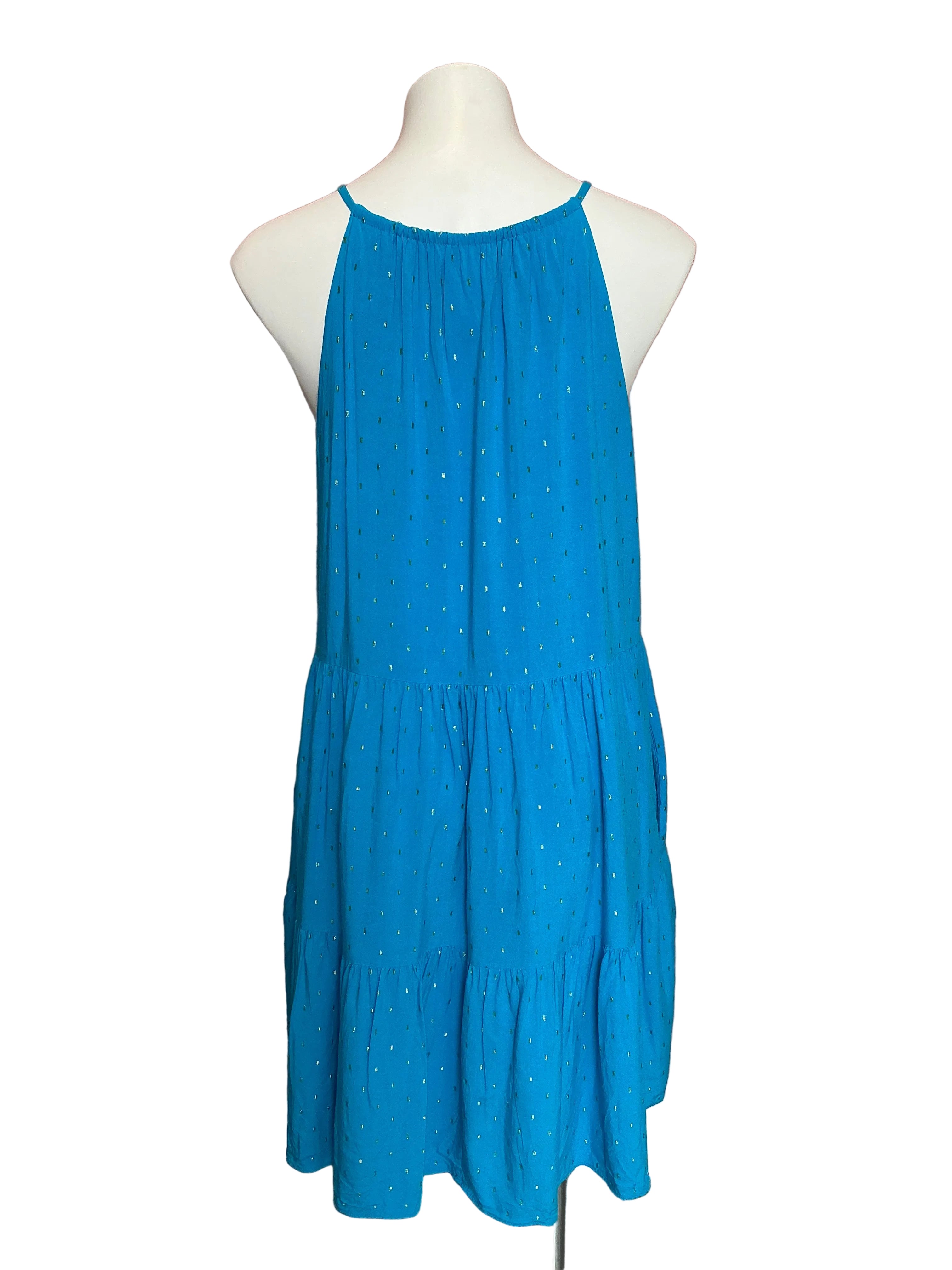 Lilly Pulitzer Litia Dress Formentera Turquoise Metallic Clip Rayon Voile - Size L