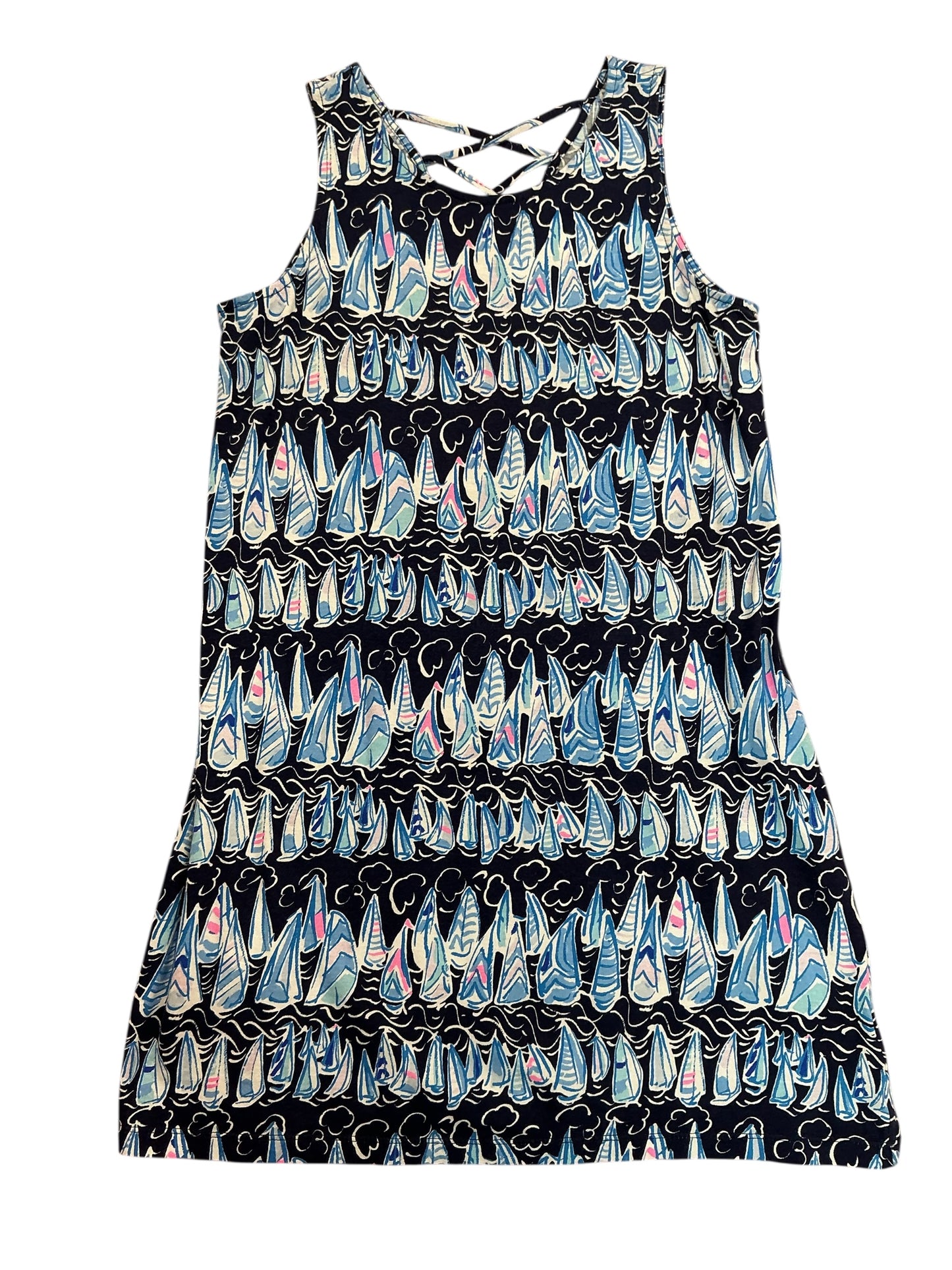 Lilly Pulitzer Girls Kristen Swing Dress Low Tide Navy Sails And Stripes - Size XL 12-14