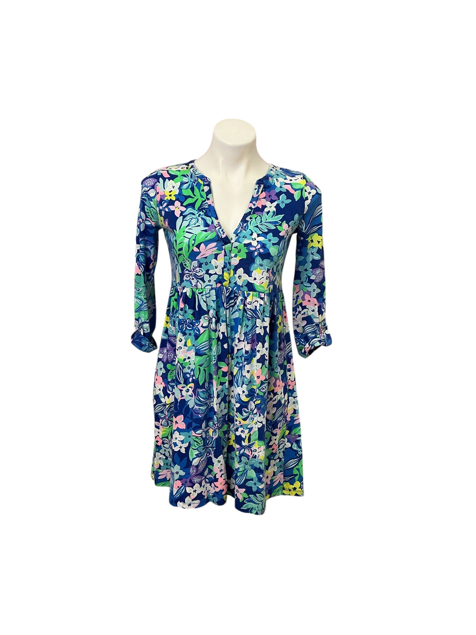 Lilly Pulitzer - Alana 3/4 Sleeve Dress - Blue Grotto Twilight Tropics - Size XS