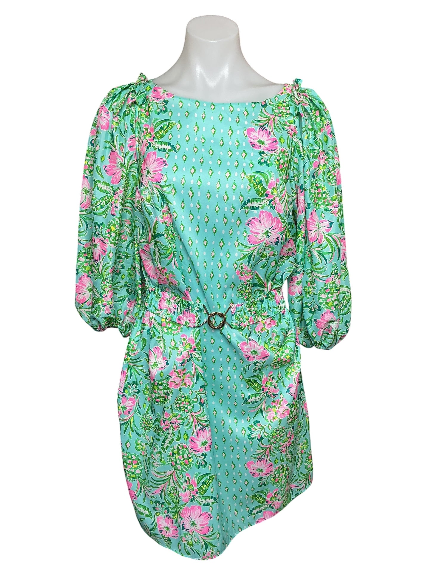 Lilly Pulitzer NWT Barbara Sleeved Dress - Surf Blue Oh Diamond Girl Engineered - Size S