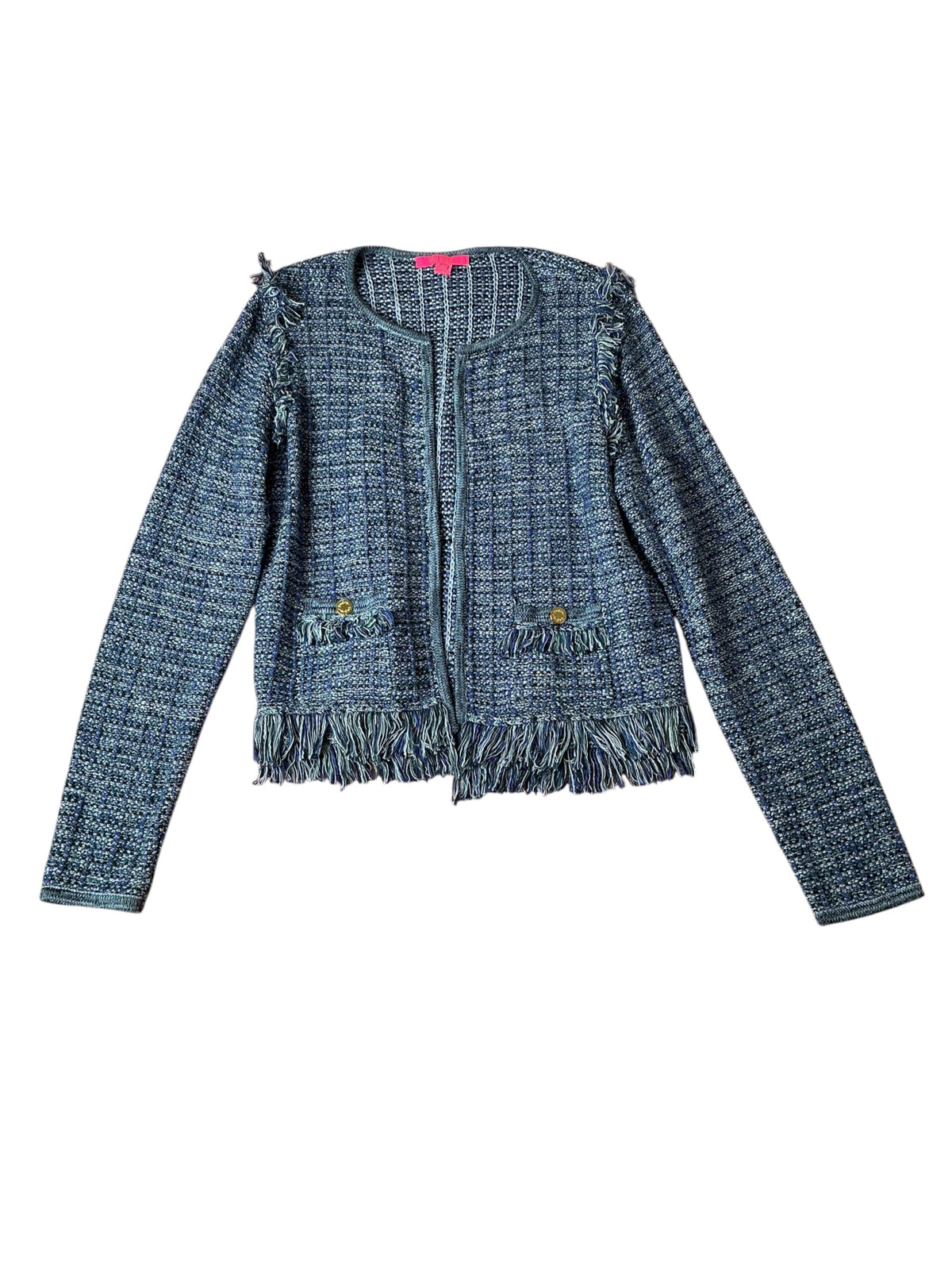 Lilly Pulitzer Simora Fringe Cardigan Oyster Bay Navy Exotic Tweed - Size XL
