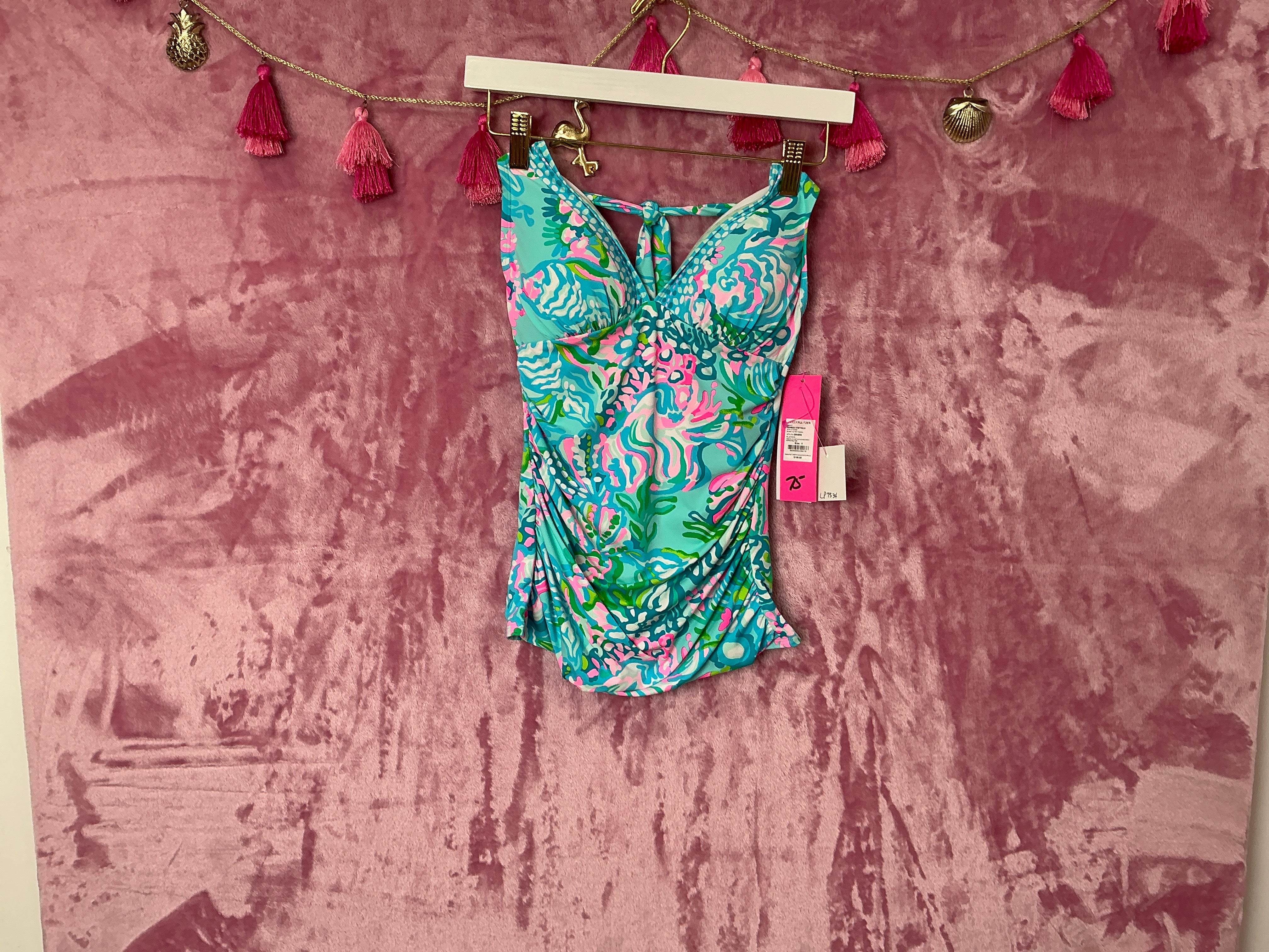 Lilly Pulitzer Tankini Top NWT - Bliss Halter Tankini - Blue Ibiza - Aqua La Vista Engineered - Swim Halter - Size 0