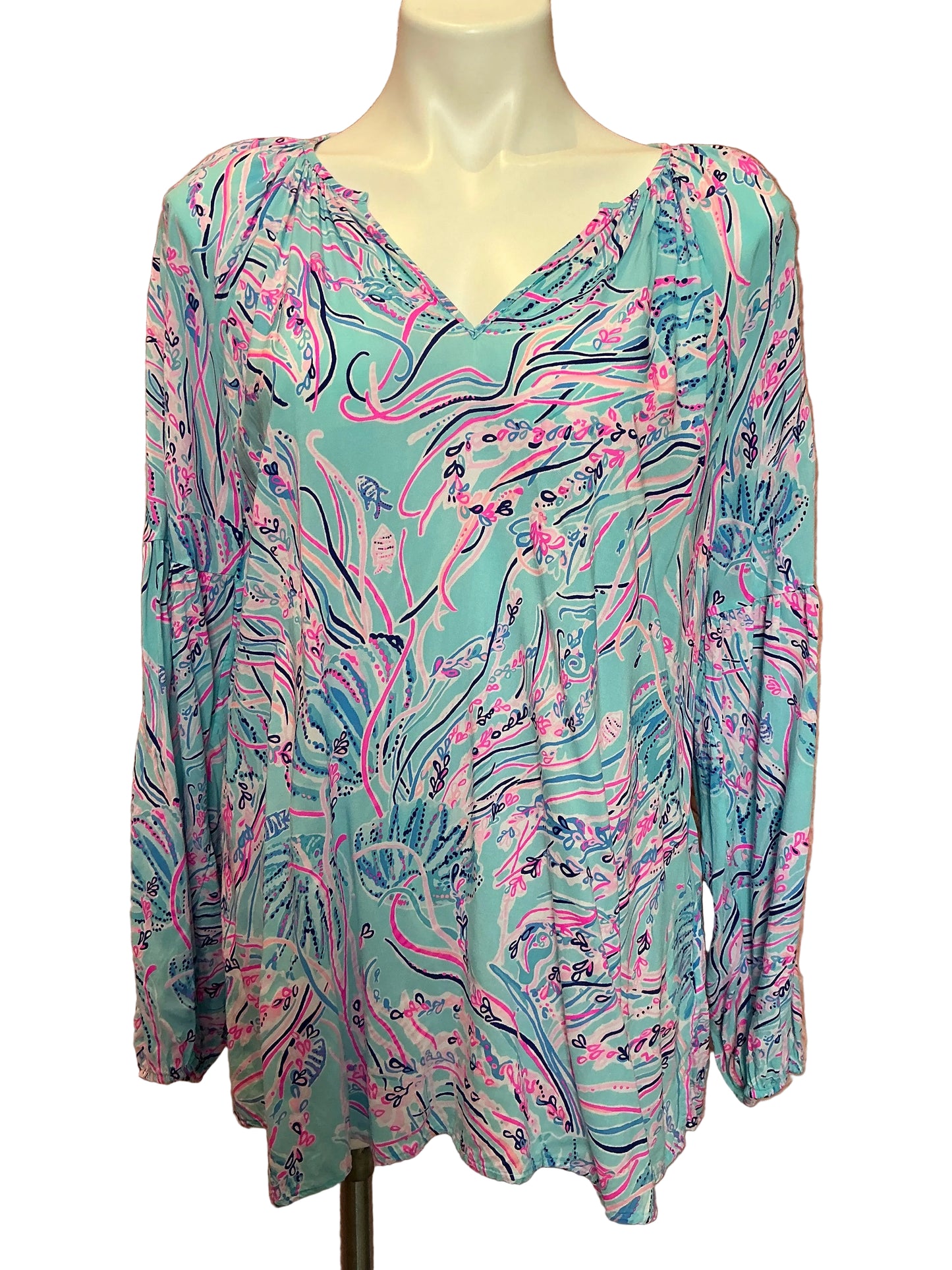 Lilly Pulitzer WINSLEY TOP Bayside Blue Under The Moon Pink - Size XL