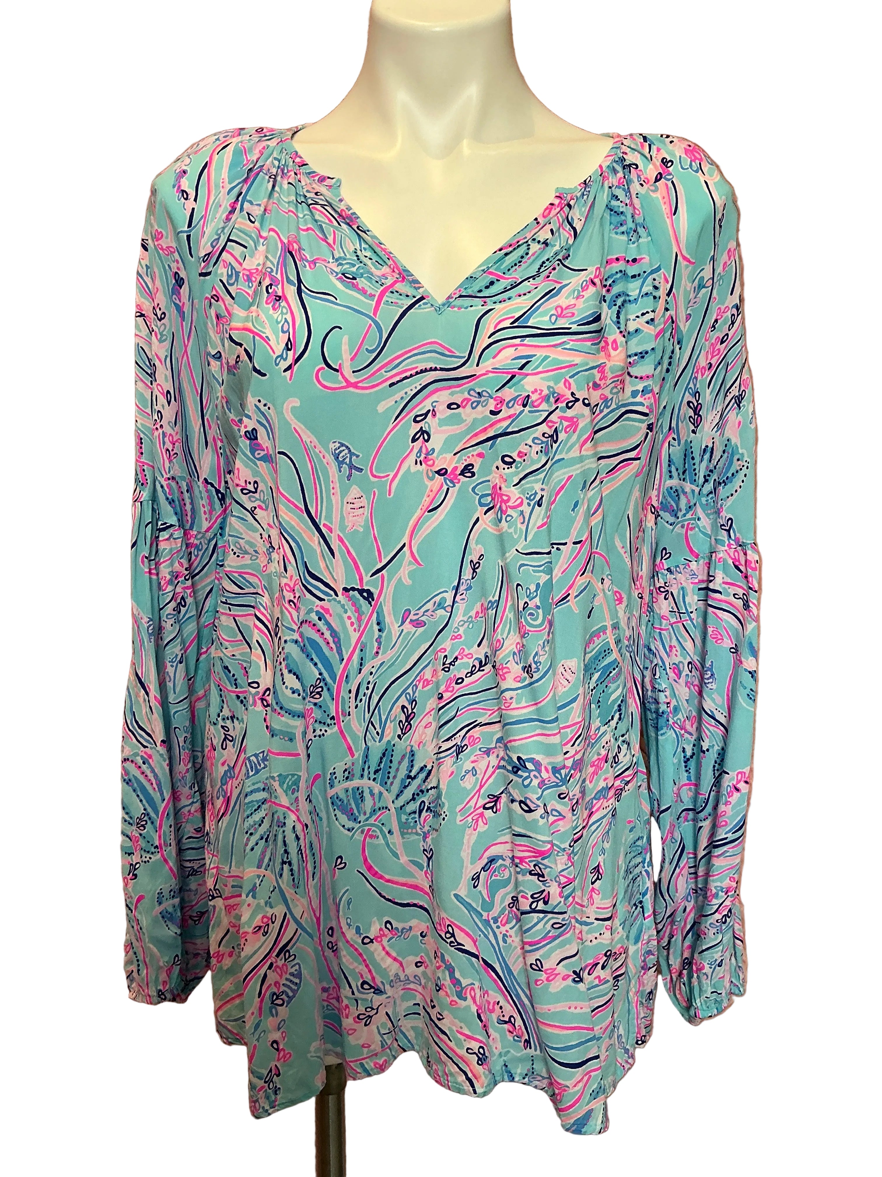 Lilly Pulitzer WINSLEY TOP Bayside Blue Under The Moon Pink - Size XL