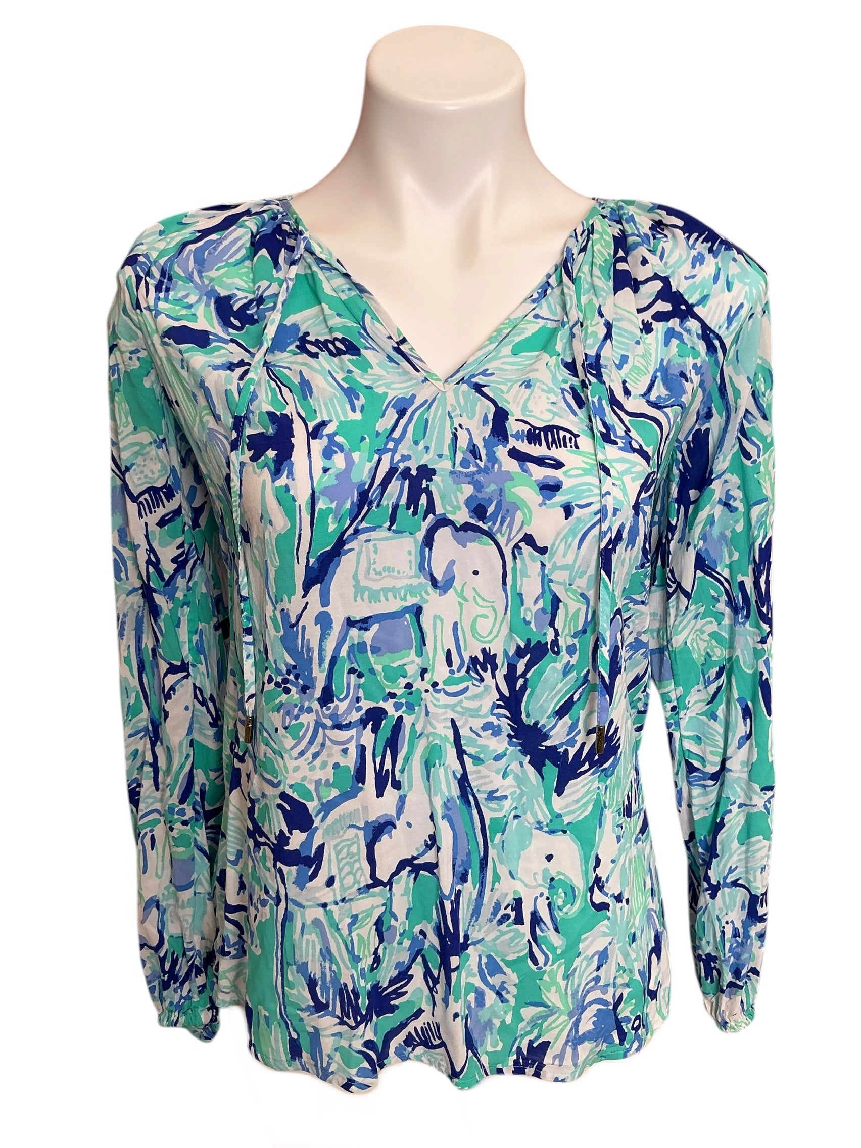 Lilly Pulitzer NWT Willa Top Tropical Turquoise Elephant Appeal - Size XXS