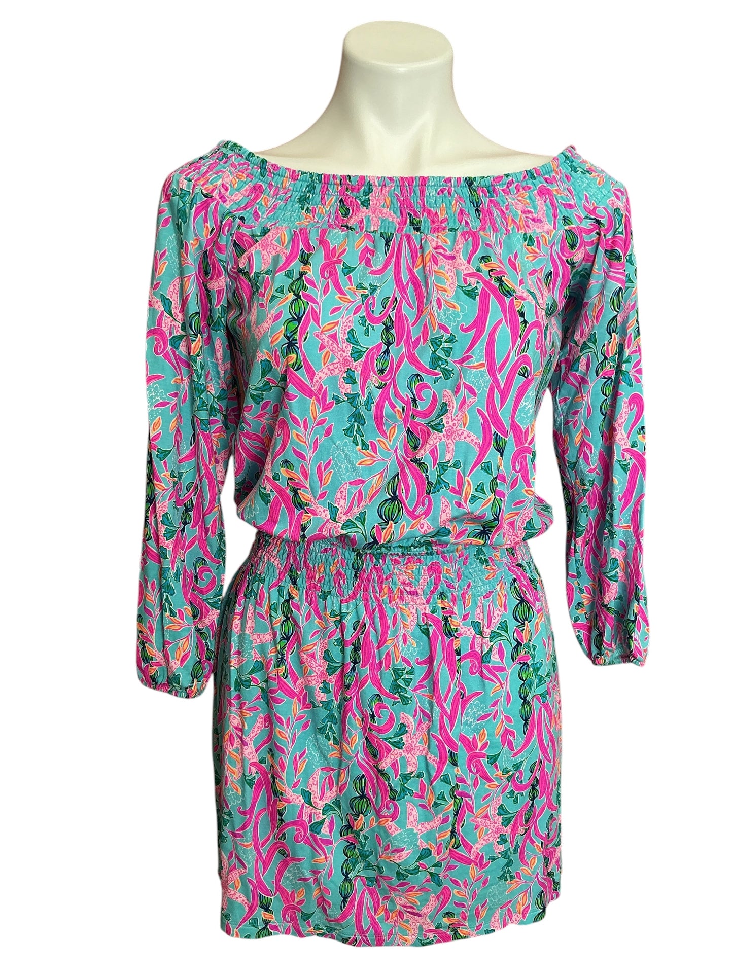 Lilly Pulitzer Cyla Off-The-Shoulder Romper Seaweed Samba - Size XS
