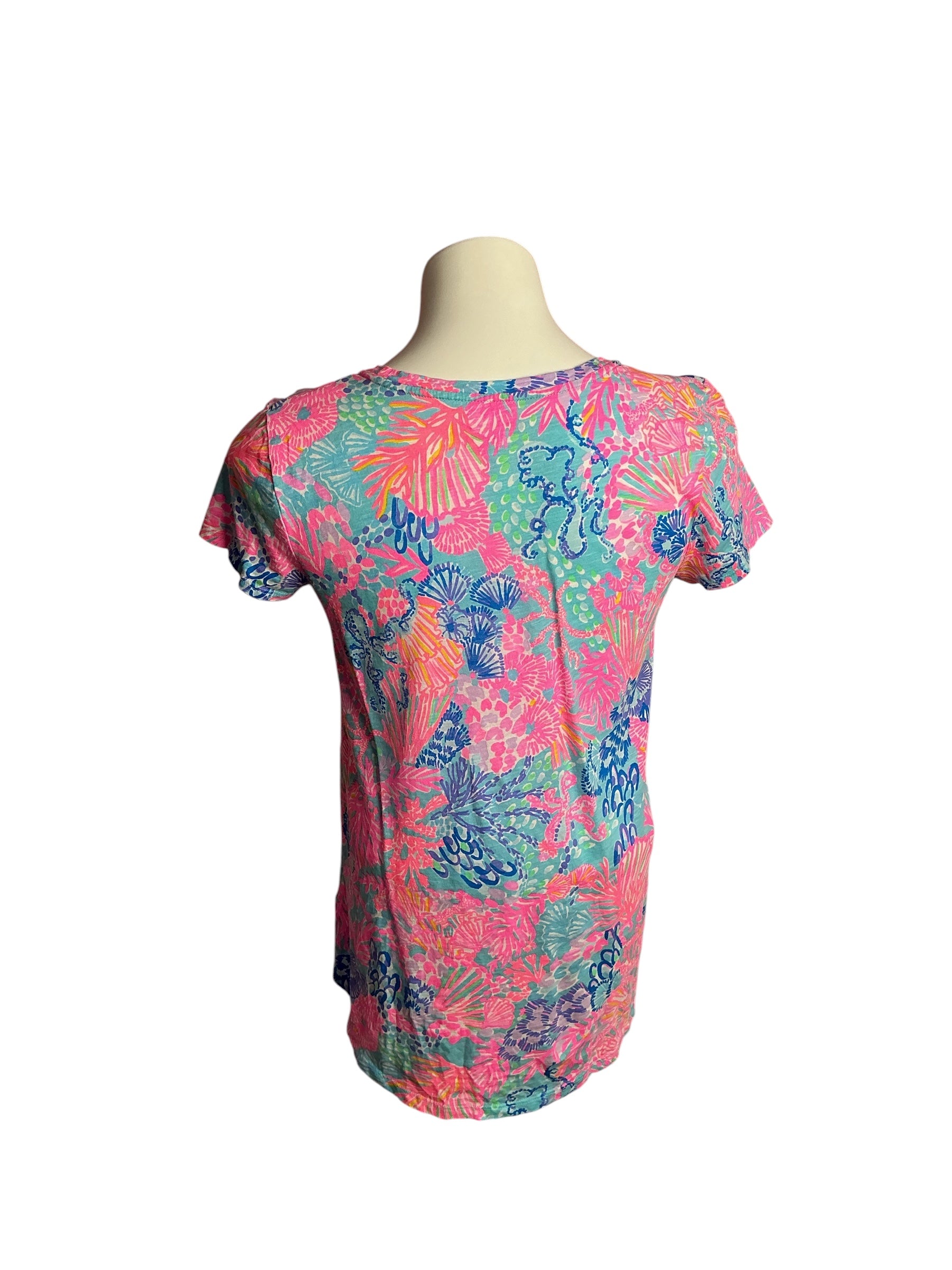 Lilly Pulitzer- Etta V-Neck Top Pink Isle Splendor In The Sand Size XS