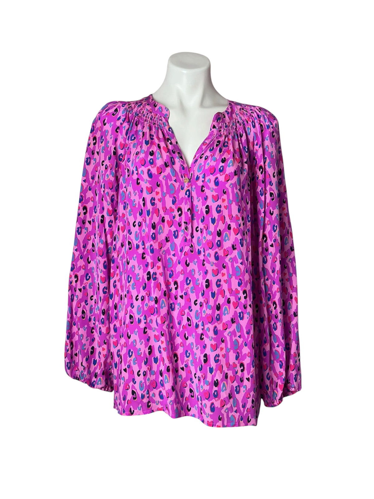 Lilly Pulitzer Elsa Silk Top Wild Fuchsia Spotted In Love - Size XXL