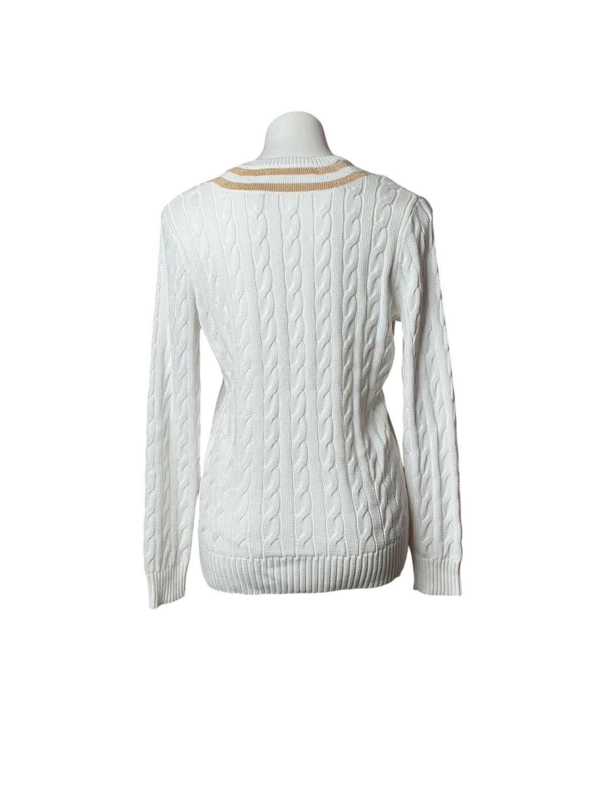 Lilly Pulitzer Brockton Sweater Resort White X Wicker Tan Metallic Tipping - Size S