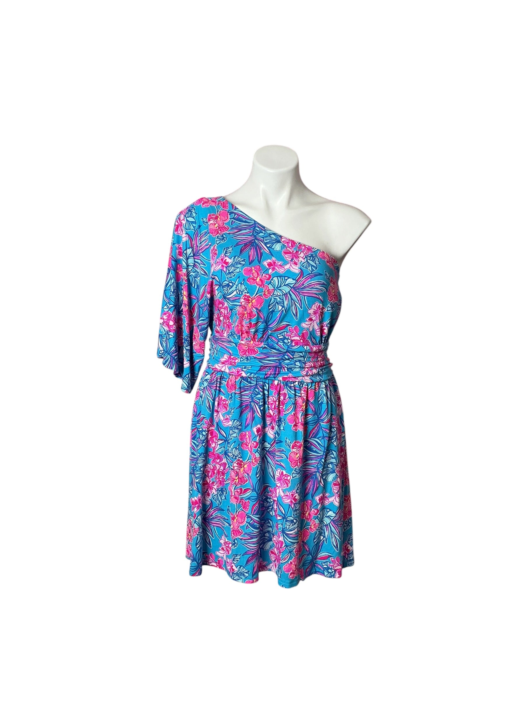 Lilly Pulitzer Niki One Shoulder Romper - Cumulus Blue Orchid Oasis - Size 12