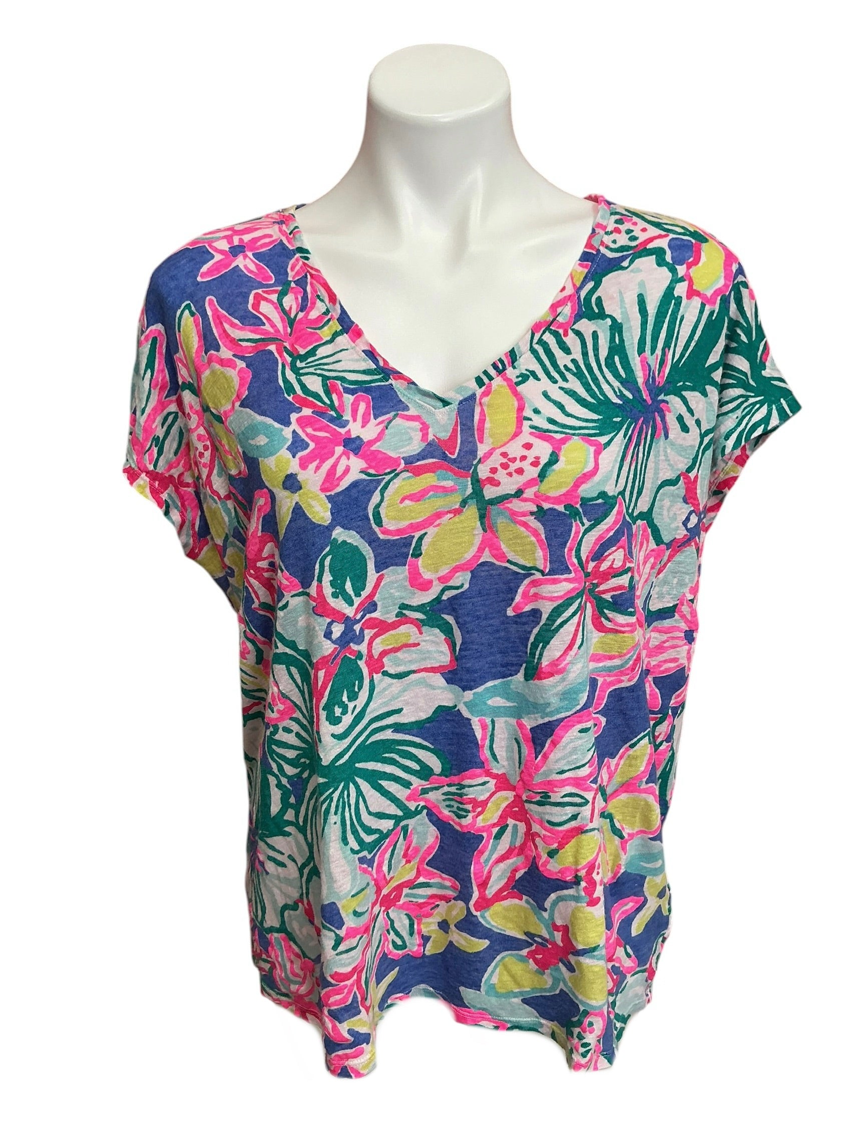 Lilly Pulitzer Hartwell Boxy Linen Tee Iris Blue Casa Azul - Size L/XL
