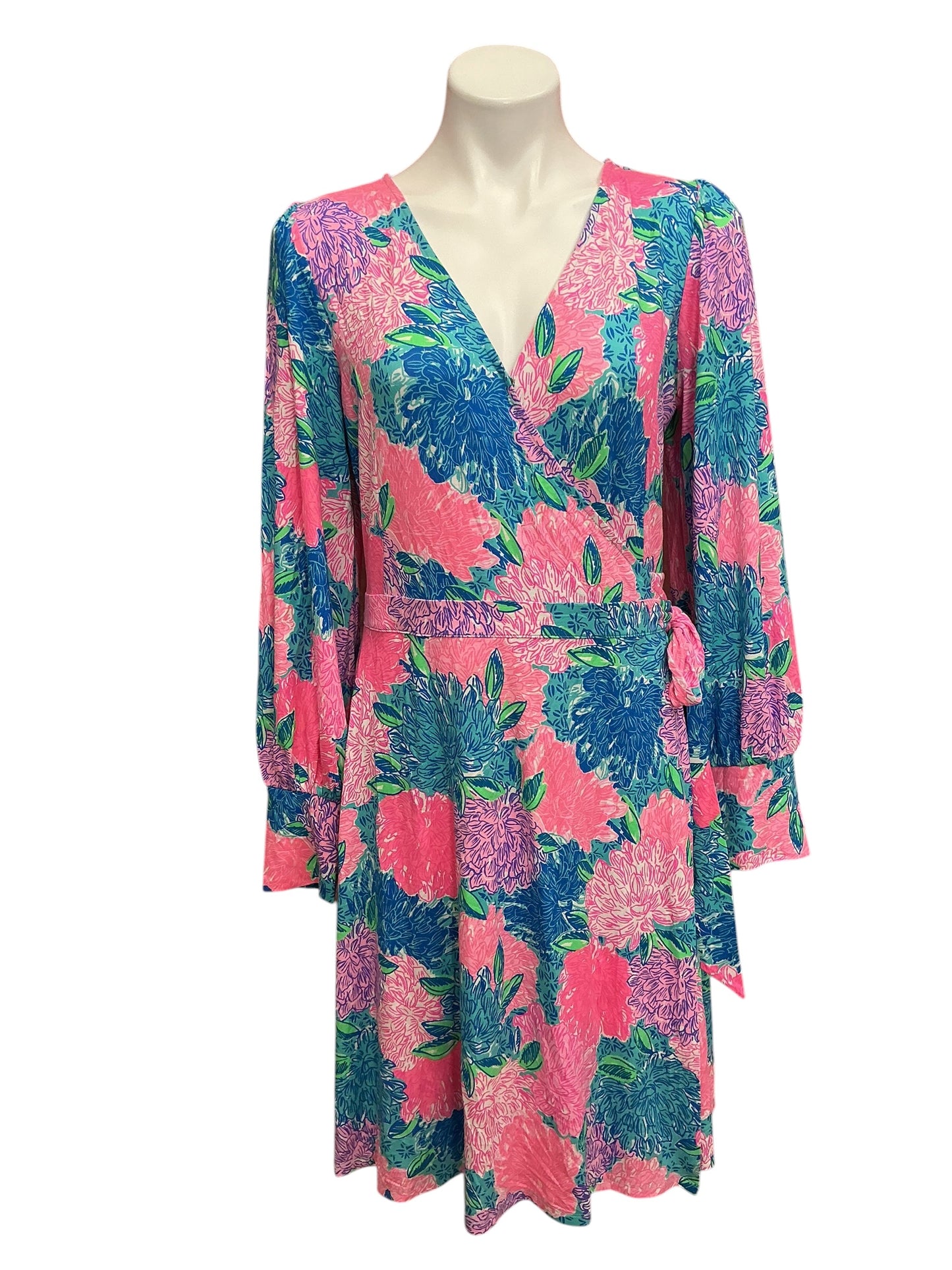Lilly Pulitzer Jersey Wrap Dress Rosalinda Multi Beach House Blooms - Size L
