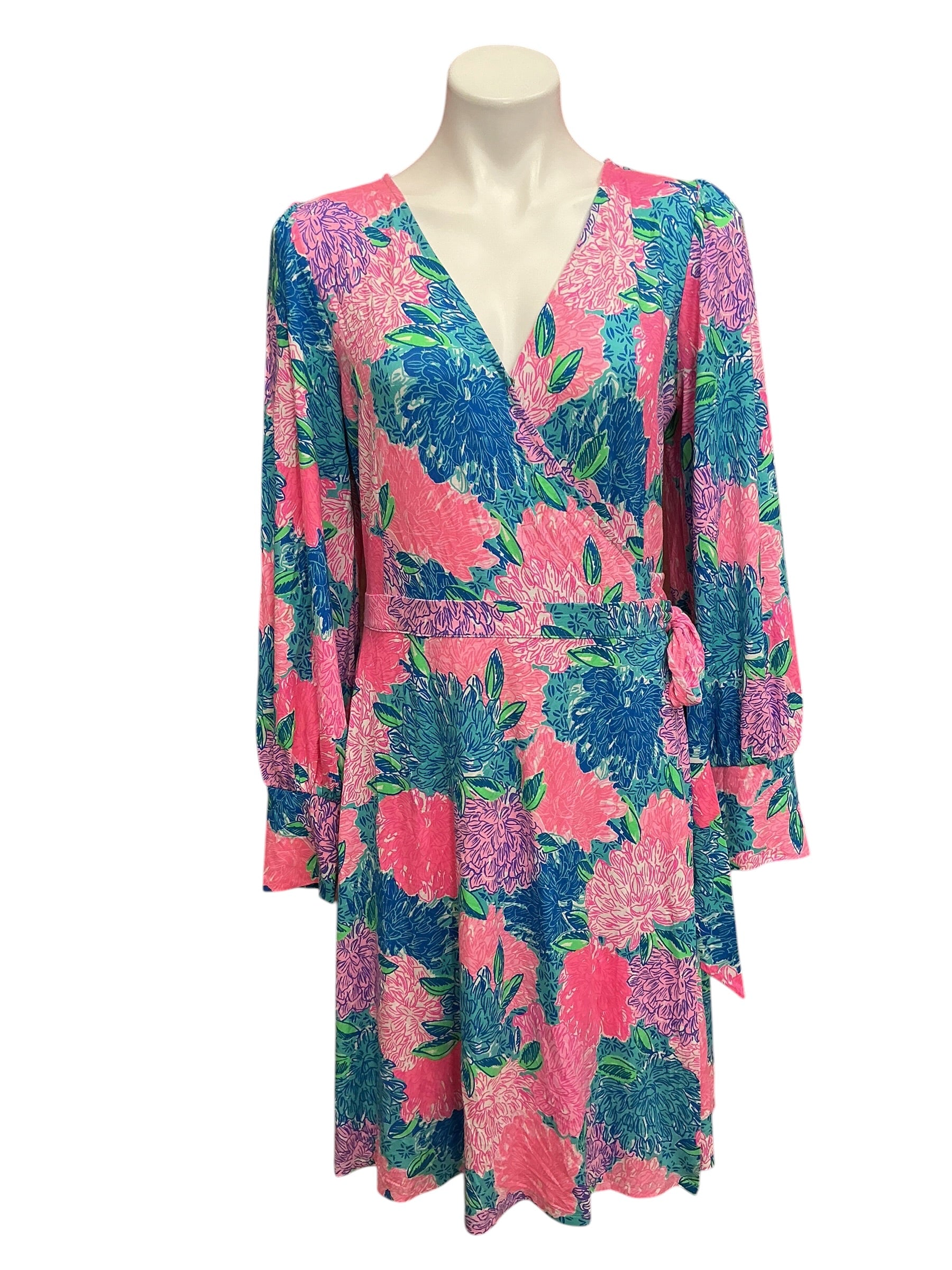 Lilly Pulitzer Jersey Wrap Dress Rosalinda Multi Beach House Blooms - Size L
