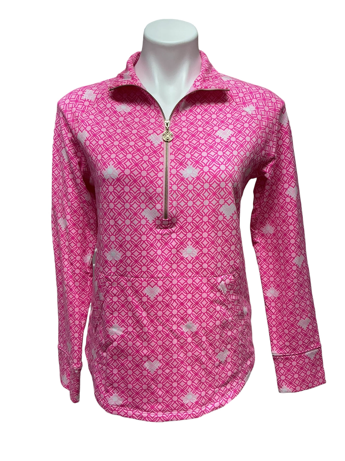Lilly Pulitzer UPF 50+ Skipper Popover Passionfruit Pink Fluttering Hearts - Size XS