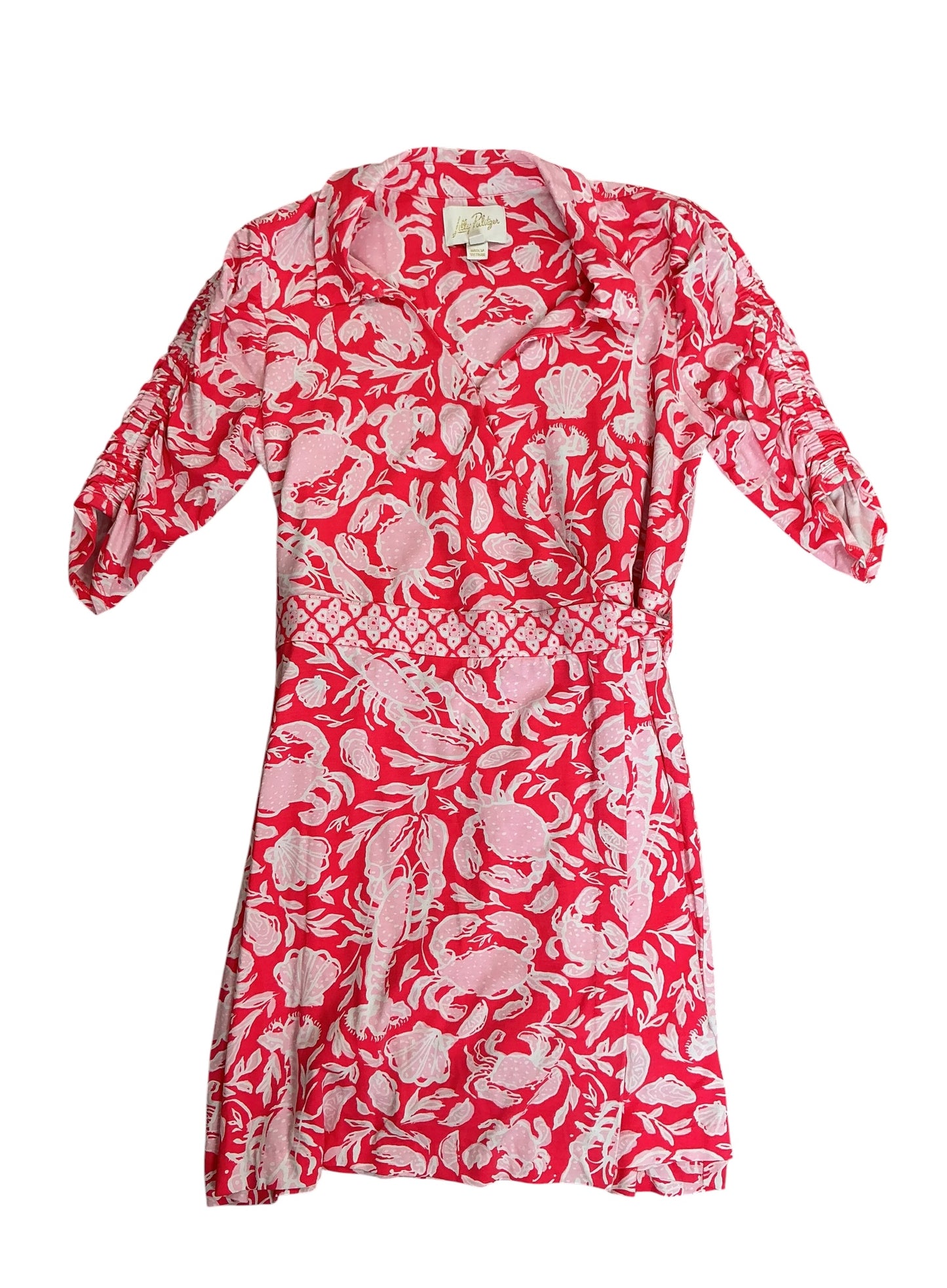 Lilly Pulitzer Ibby Skirted Wrap Romper Cane Coral Crab Collab - Size L