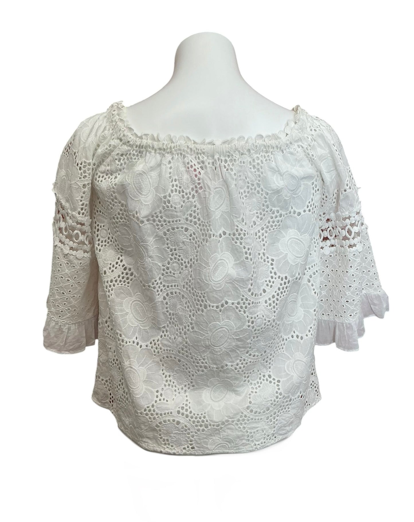 Lilly Pulitzer Laurenne Off-The-Shoulder Top Resort White Jumbo Bouquet Eyelet - Size S