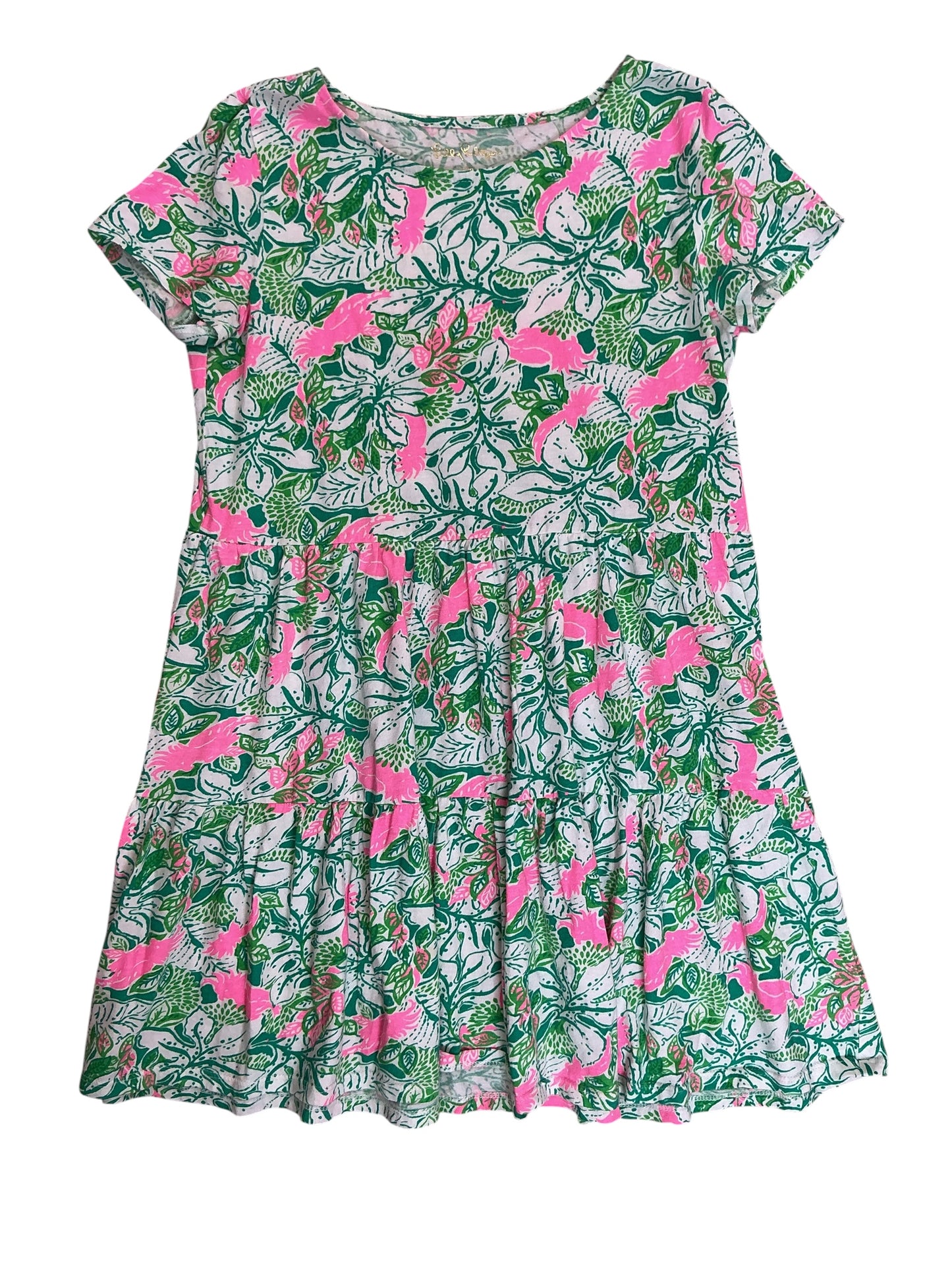 Lilly Pulitzer Kids Girls Mini Geanna Swing Dress Botanical Green Just Wing It - Size L 8-10