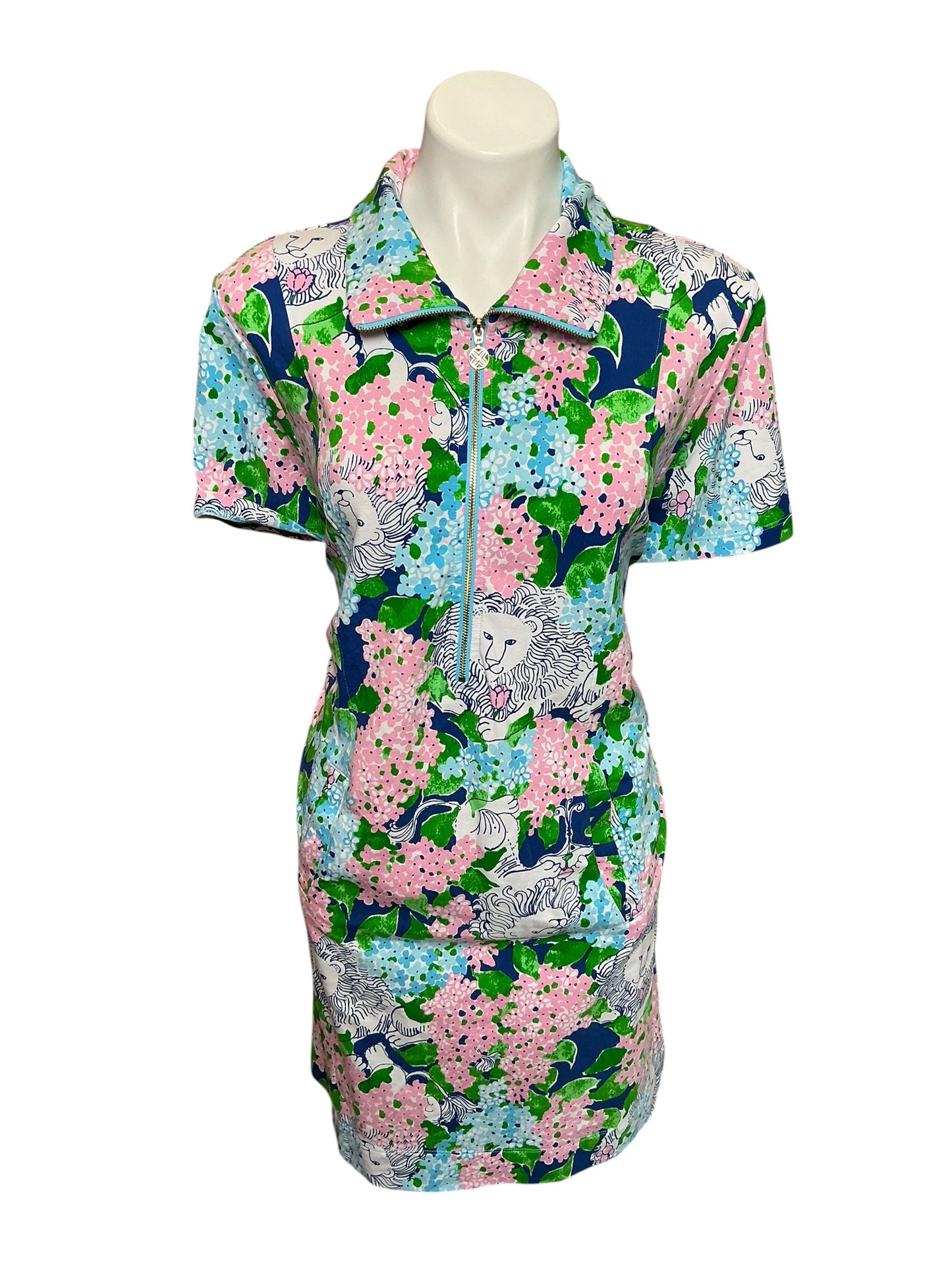Lilly Pulitzer Eleni UPF 50+ Dress Starlight Navy Lydia The Lion - Size XXL