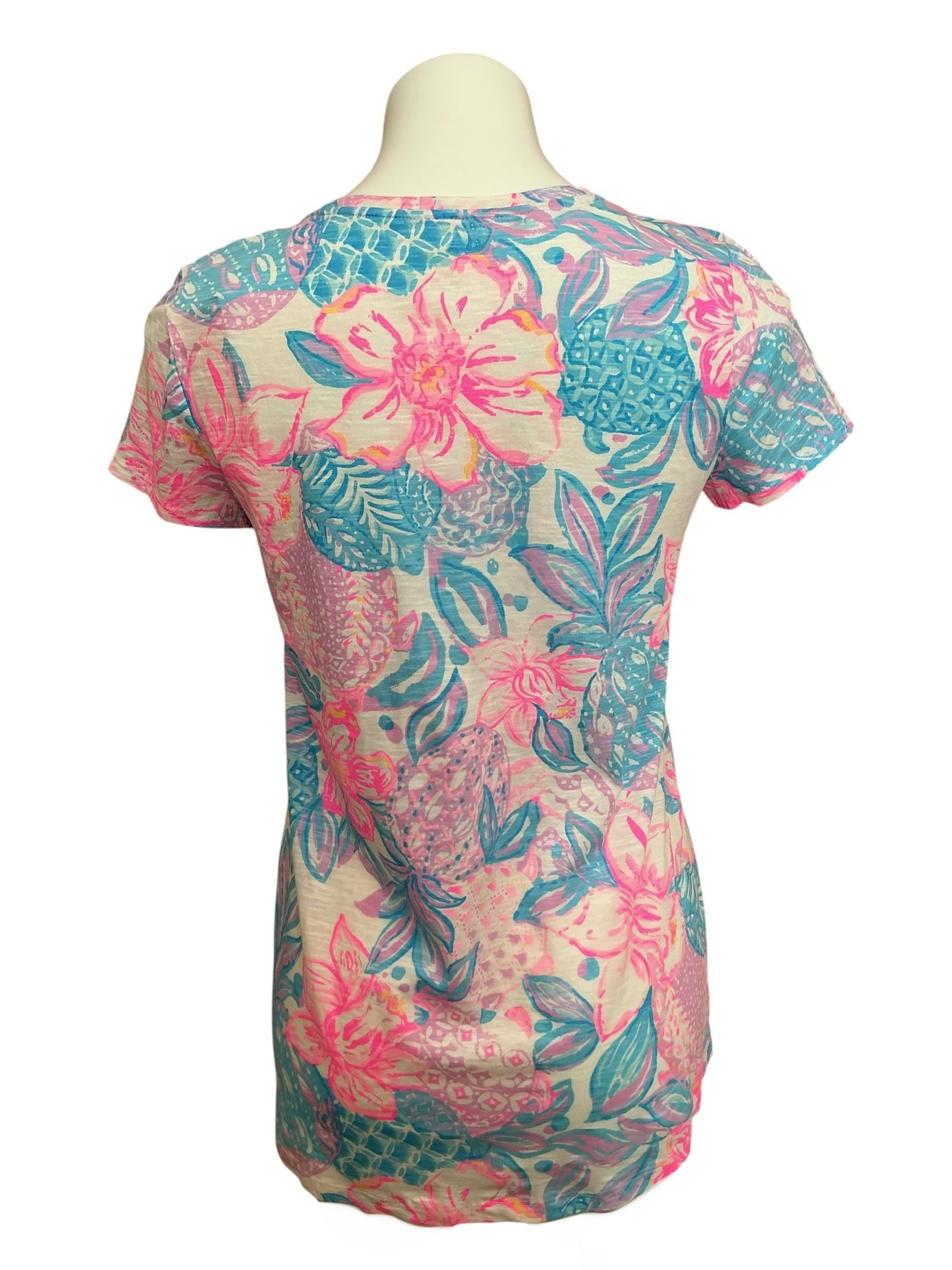 Lilly Pulitzer Etta V-Neck Tee Top Snappy Turtle - Size XS