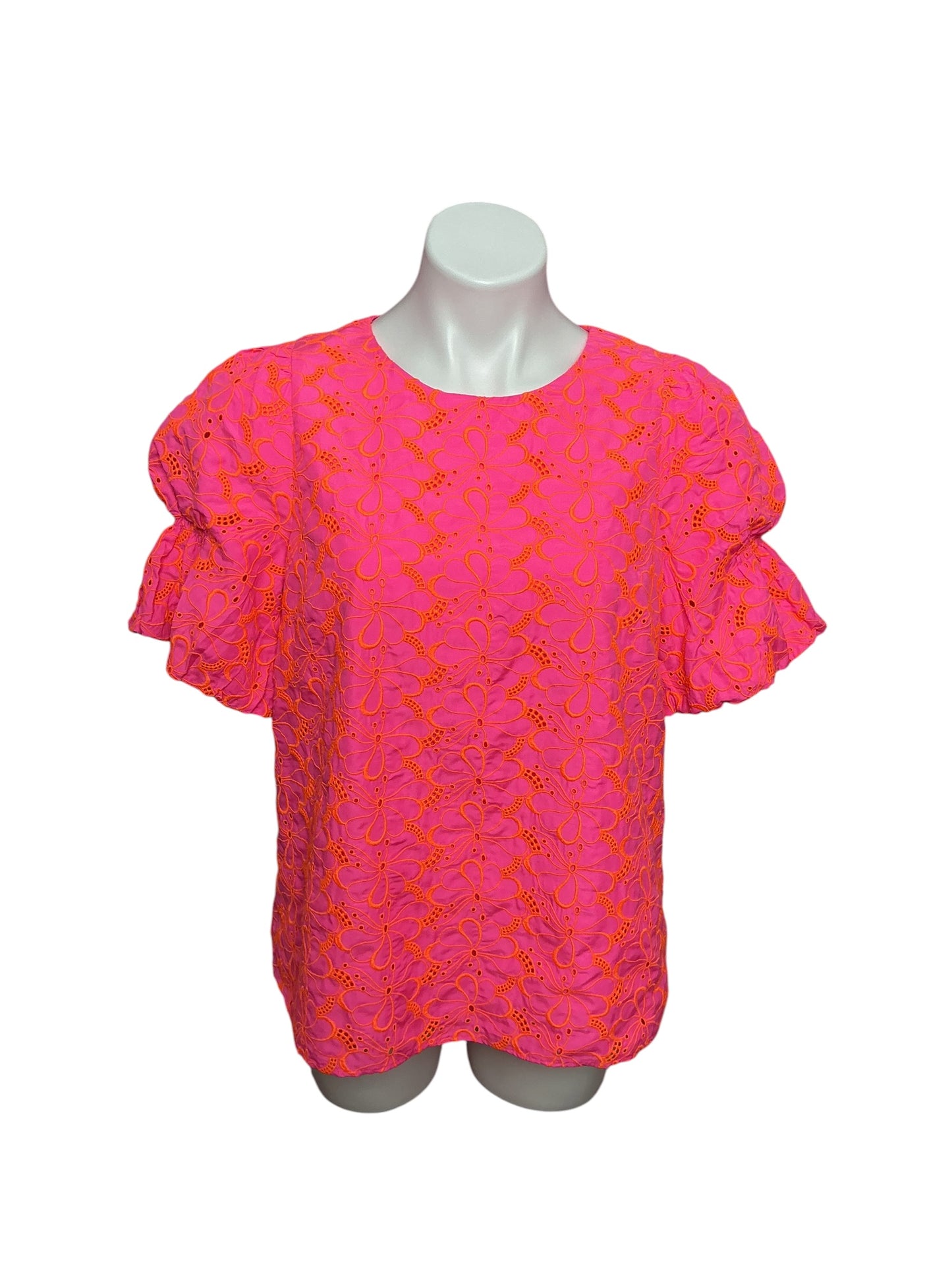 Lilly Pulitzer Lailah Top Pink Isle Psychedelic Swirl Eyelet - Size L