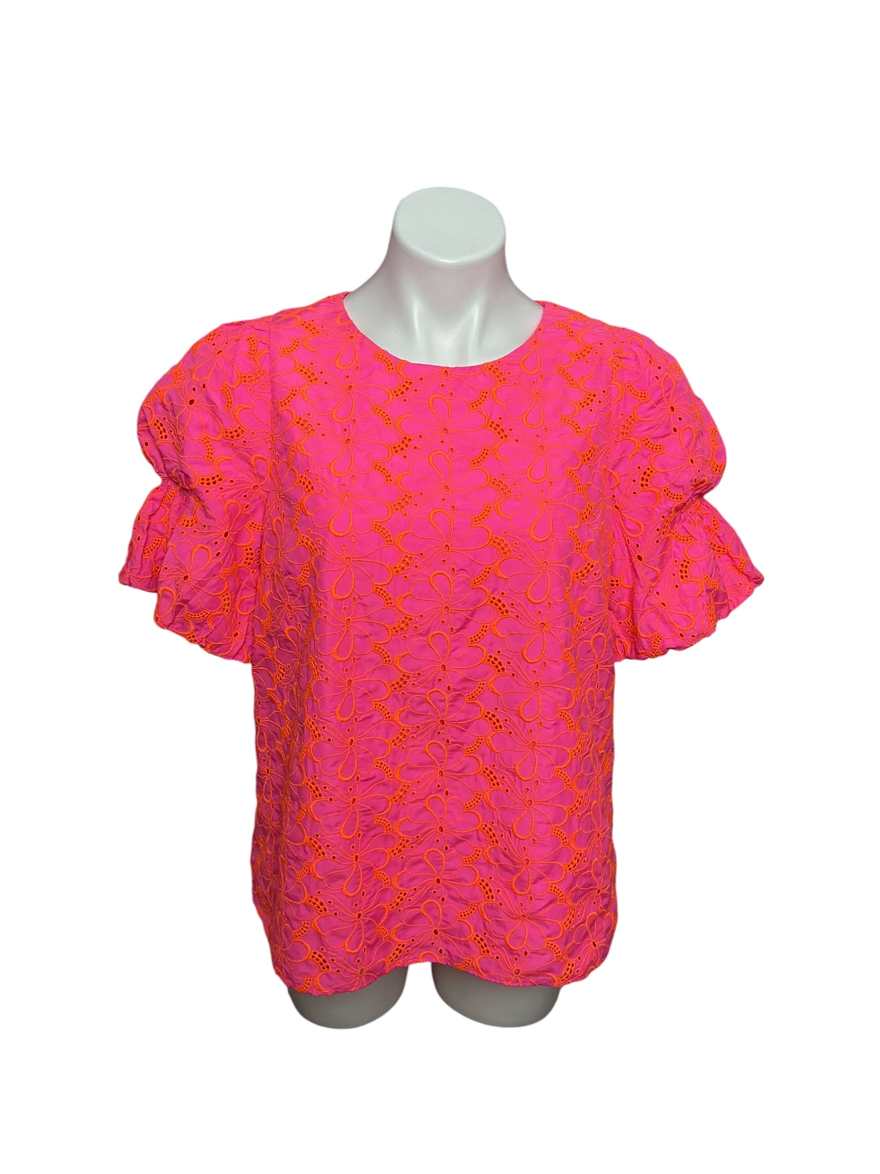 Lilly Pulitzer Lailah Top Pink Isle Psychedelic Swirl Eyelet - Size L