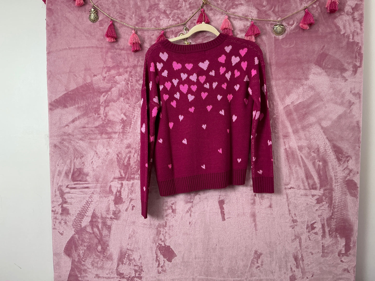 Lilly Pulitzer NWT Elizabelle Sweater Mulberry Ombre Heart Jacquard - Size XXS