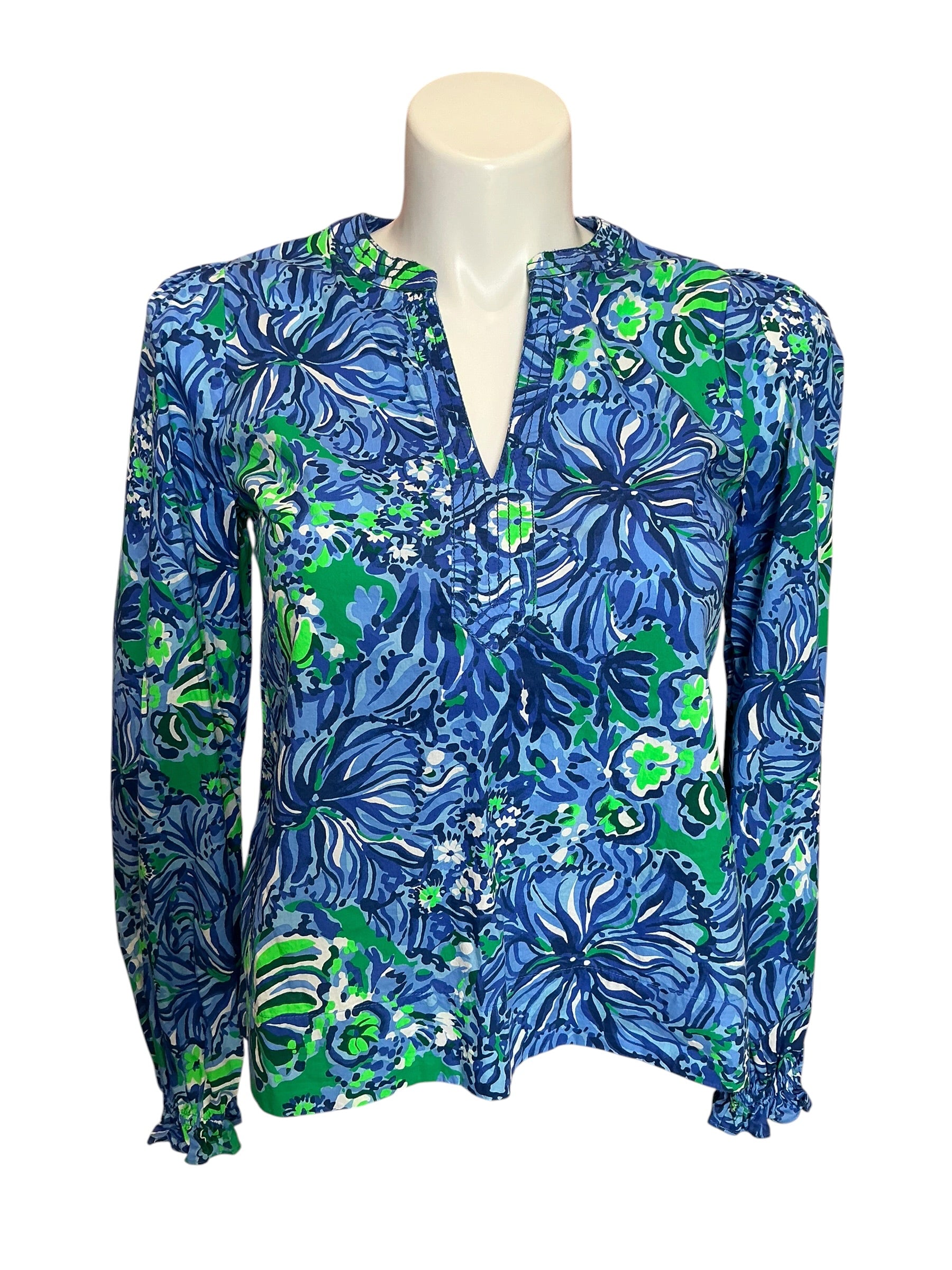 Lilly Pulitzer Coulter Long Sleeve Cotton Top Abaco Blue in Turtle Awe - Size S