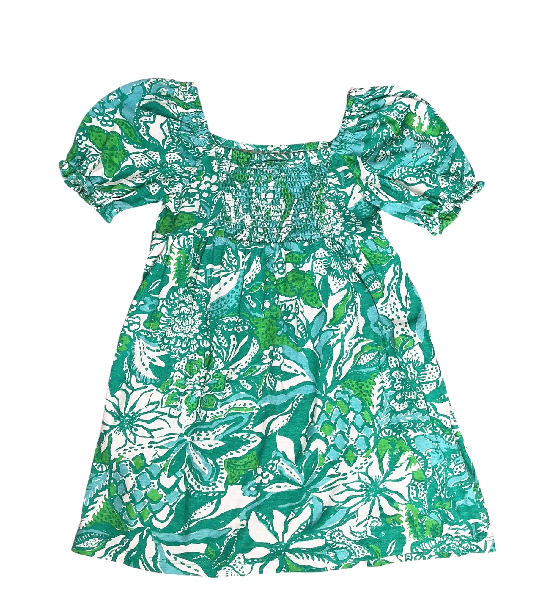 Lilly Pulitzer Girls Mini Delaney Dress Botanical Green Safari Sangria - Size XS