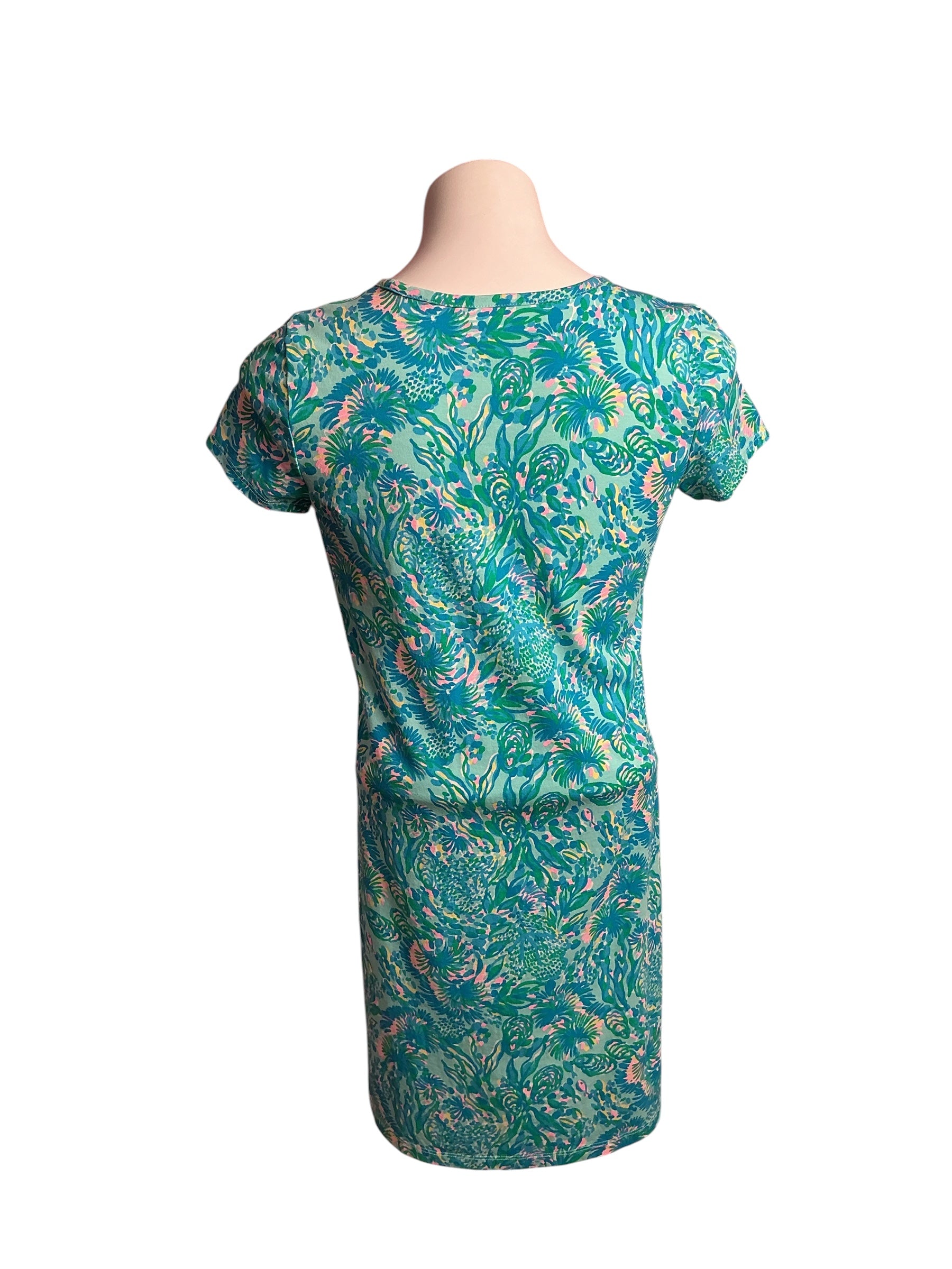 Lilly Pulitzer- Etta V-Neck Dress Surf Blue Coral Of The Story Size XS
