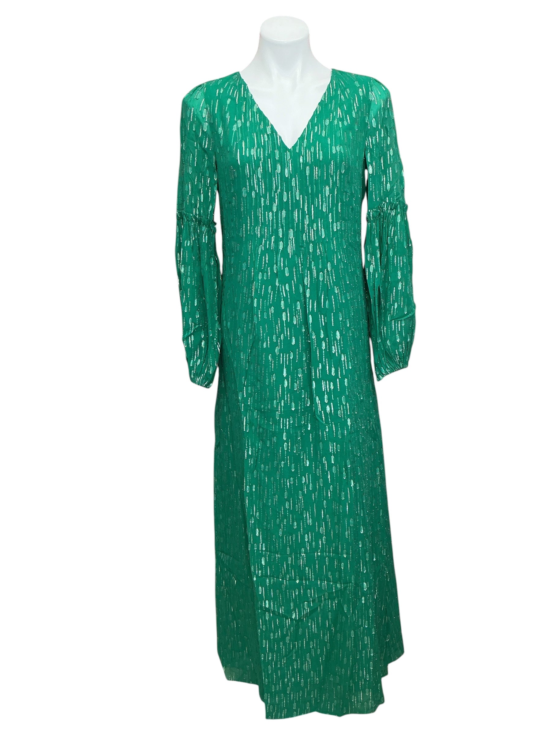 Lilly Pulitzer NWT Cleme Long Sleeve Mxi Dress Fiddle Leaf Green Mystical Viscose Metallic Clip - Size 2