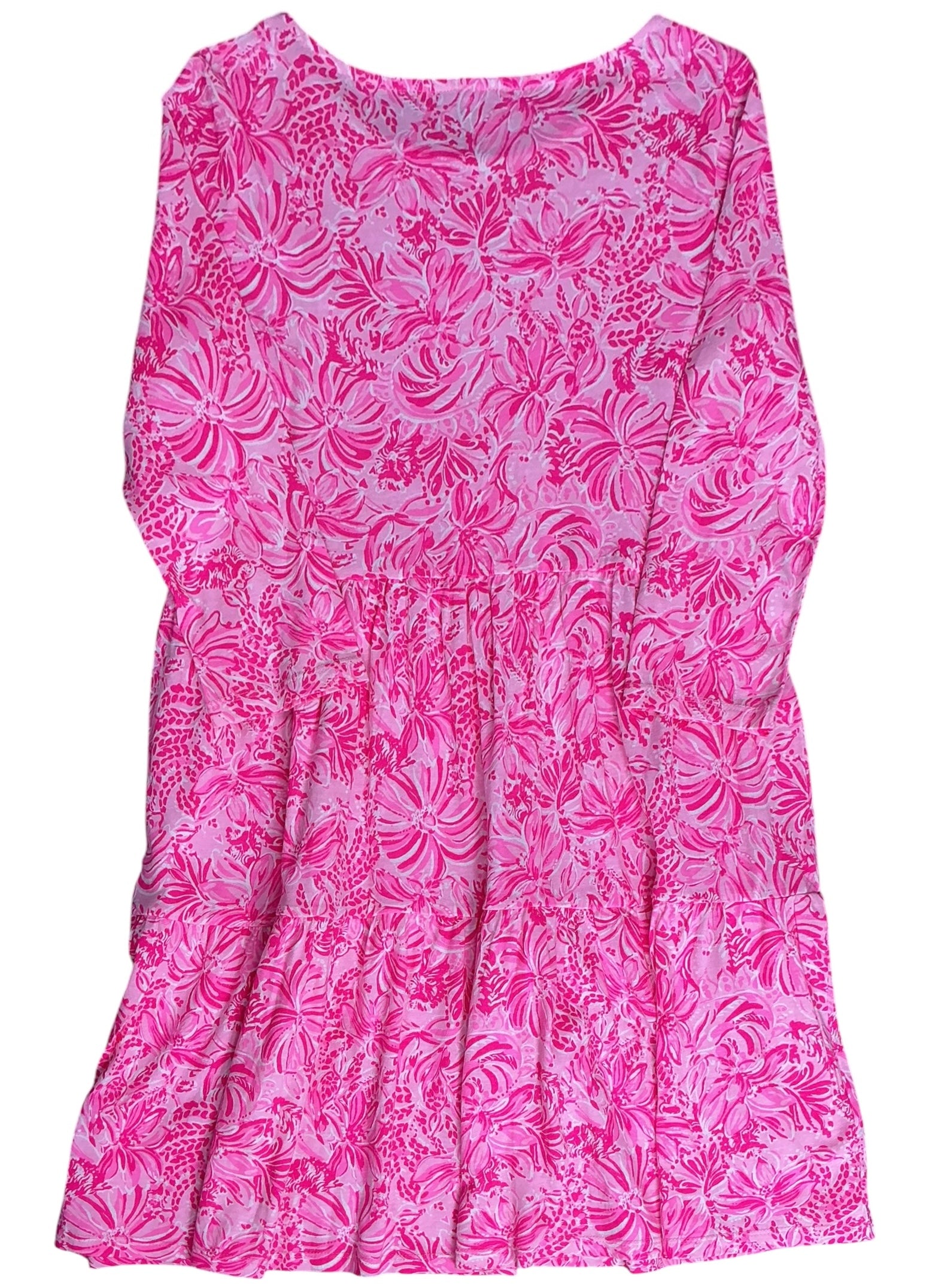 Lilly Pulitzer Girls Mini Geanna Dress Pink Blossom Foxy Llama - Size XL(12-14)