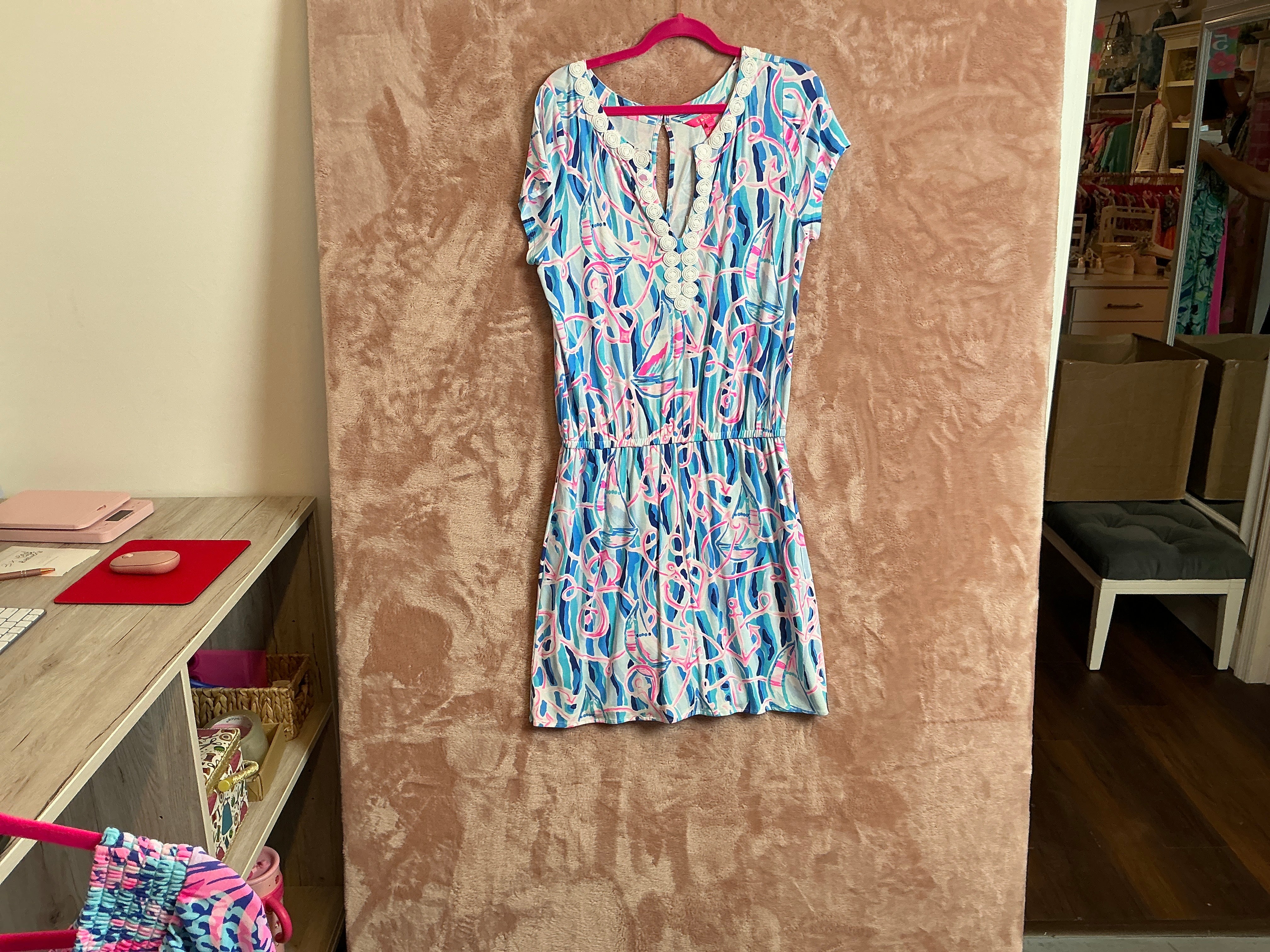 Lilly Pulitzer NWT Reble Skort Romper skim blue reel nauti - Size L