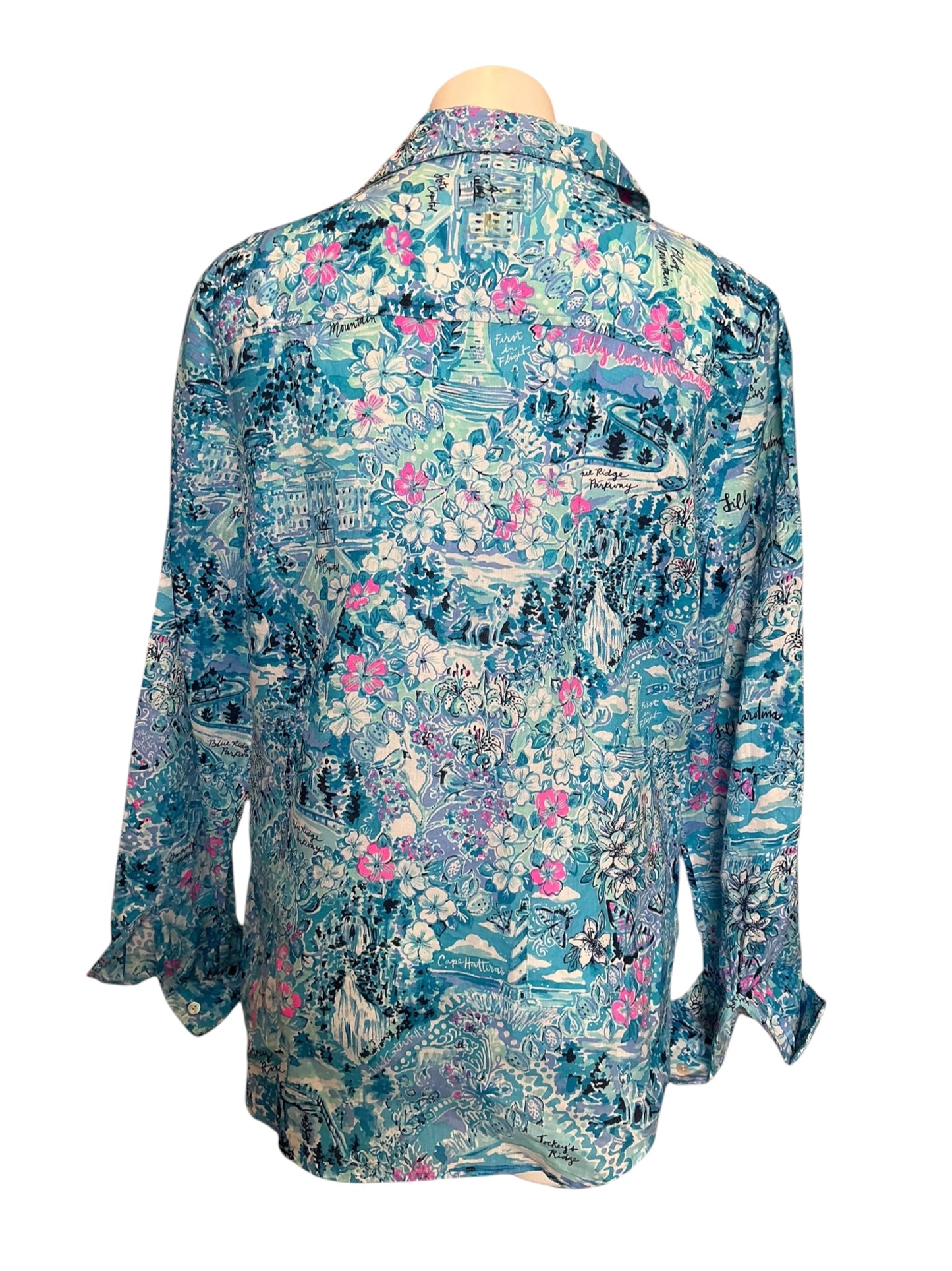 Lilly Pulitzer NWT Sea View Button Down Blue Peri Lilly Loves North Carolina - Size L