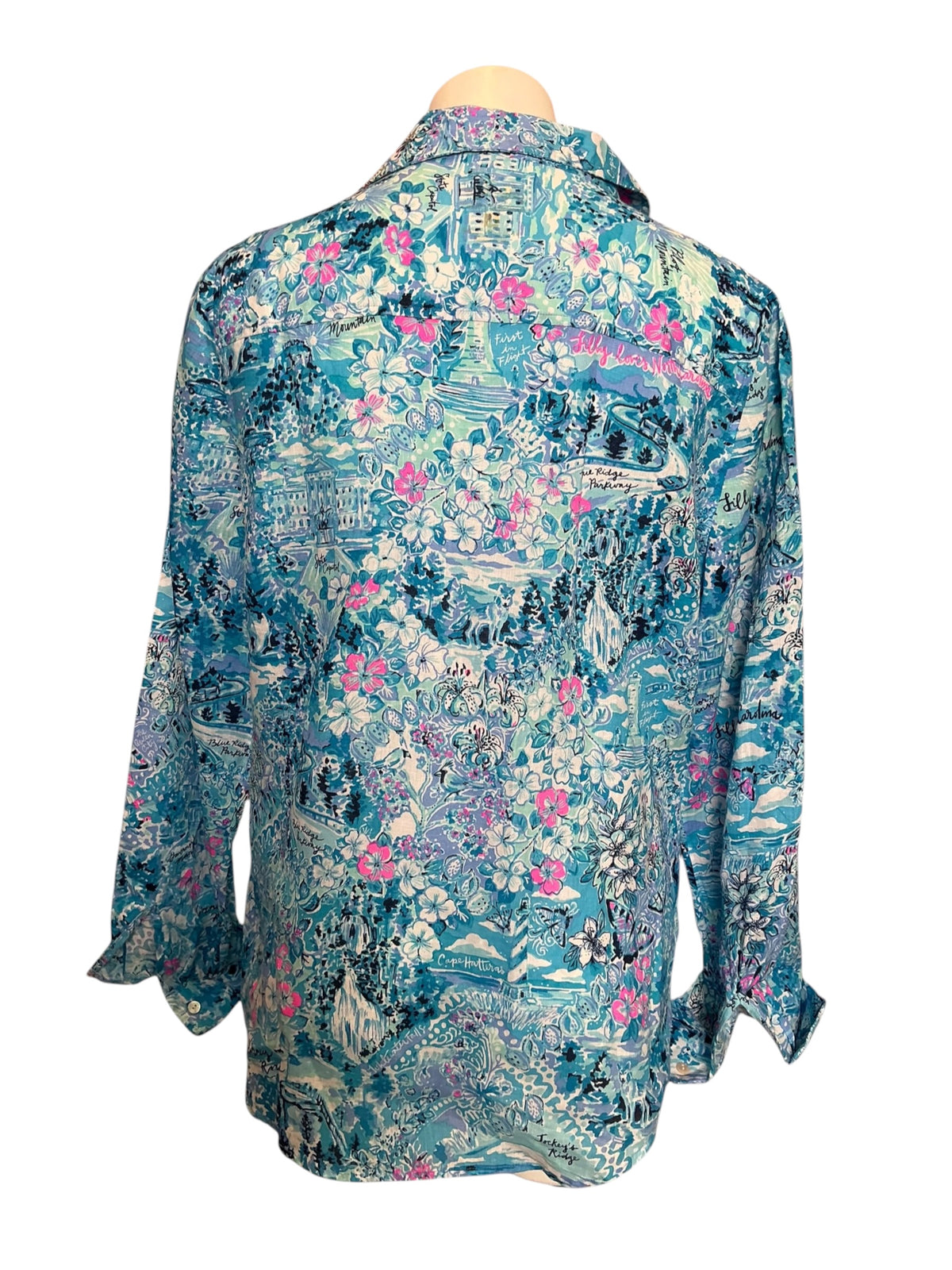 Lilly Pulitzer NWT Sea View Button Down Blue Peri Lilly Loves North Carolina - Size L