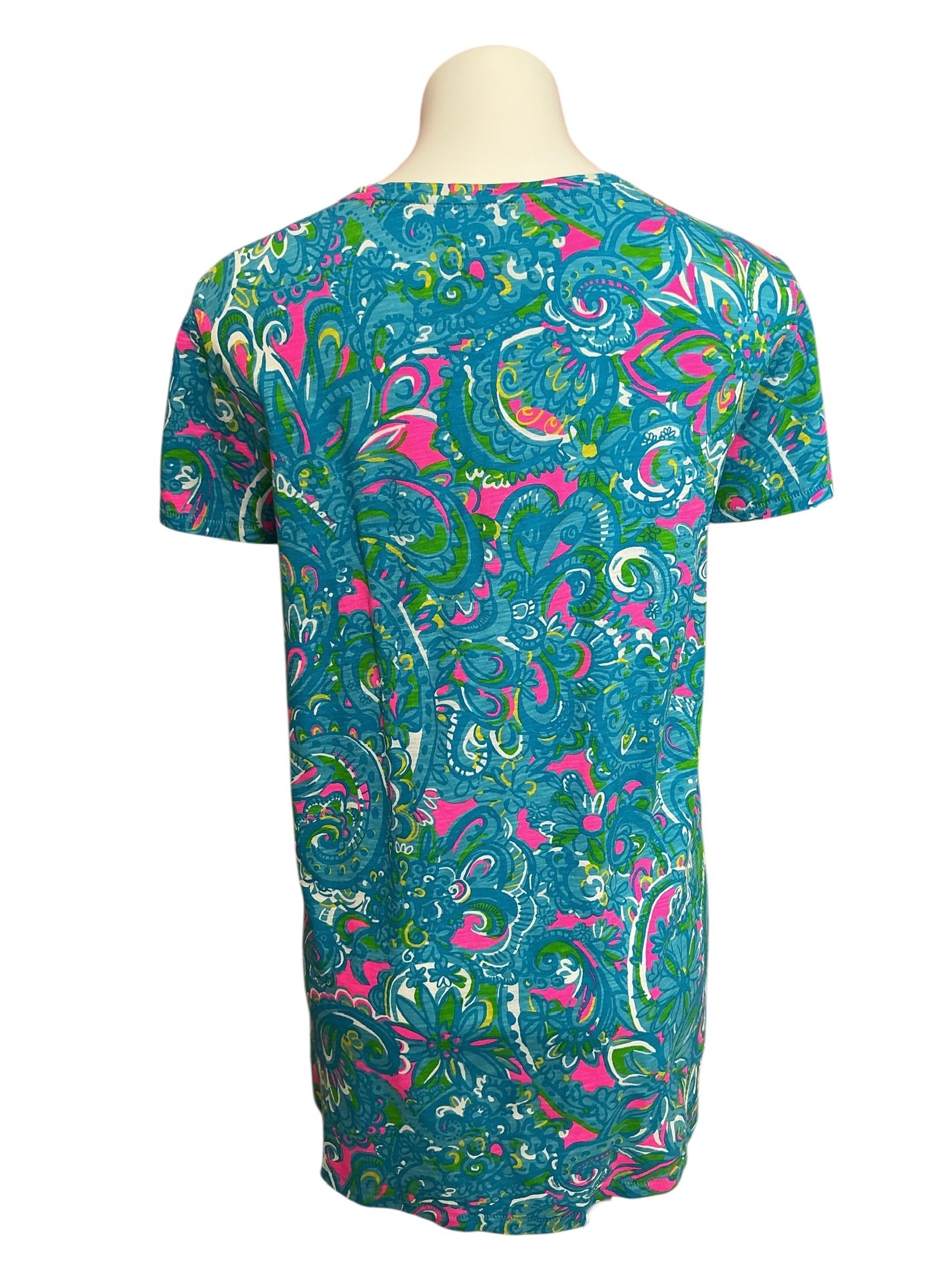 Lilly Pulitzer Etta V-Neck Top Seabreeze Blue Hey Gull Friend - Size XXL