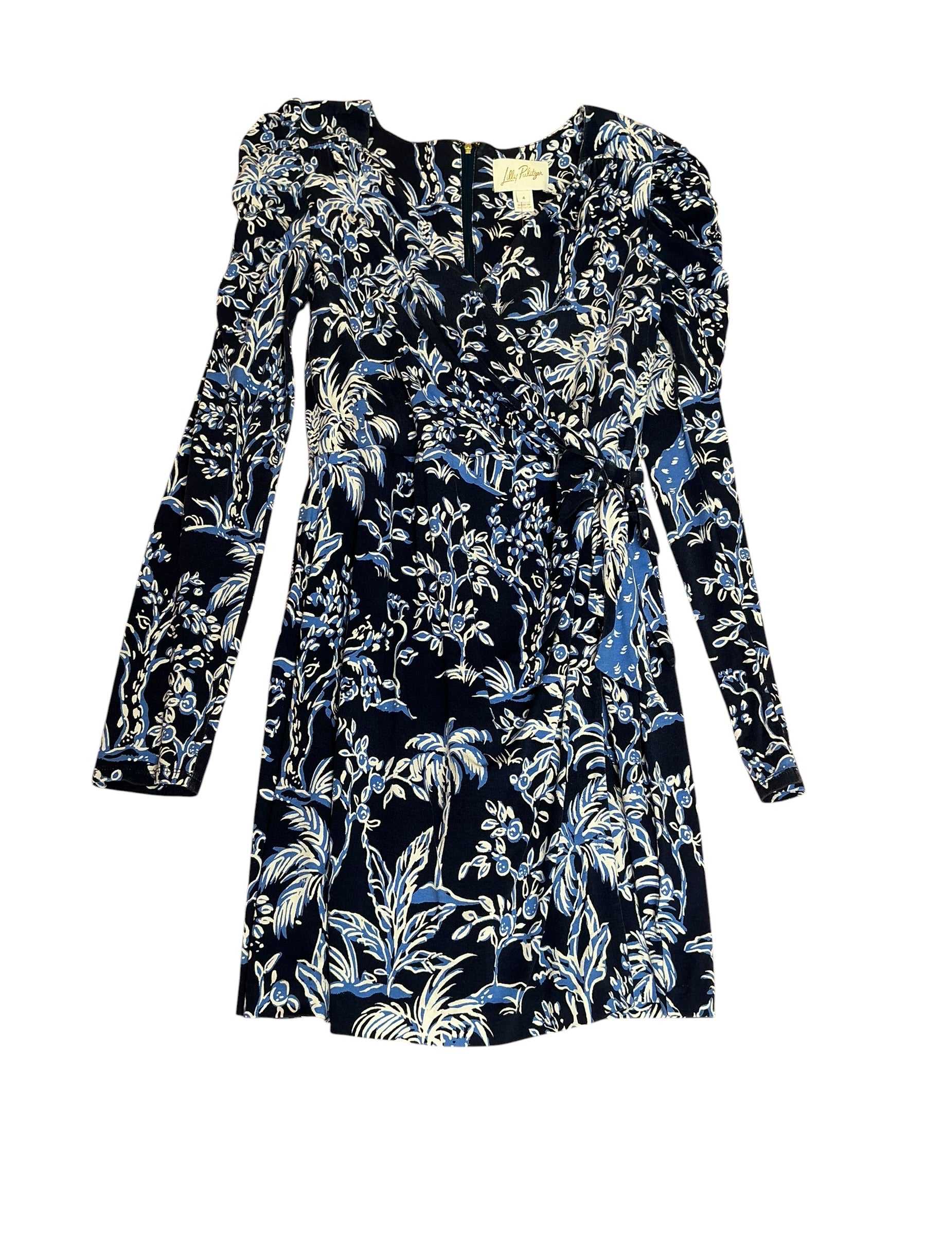 Lilly Pulitzer Jemma Sleeved Romper Low Tide Navy Tall Tales - Size 4