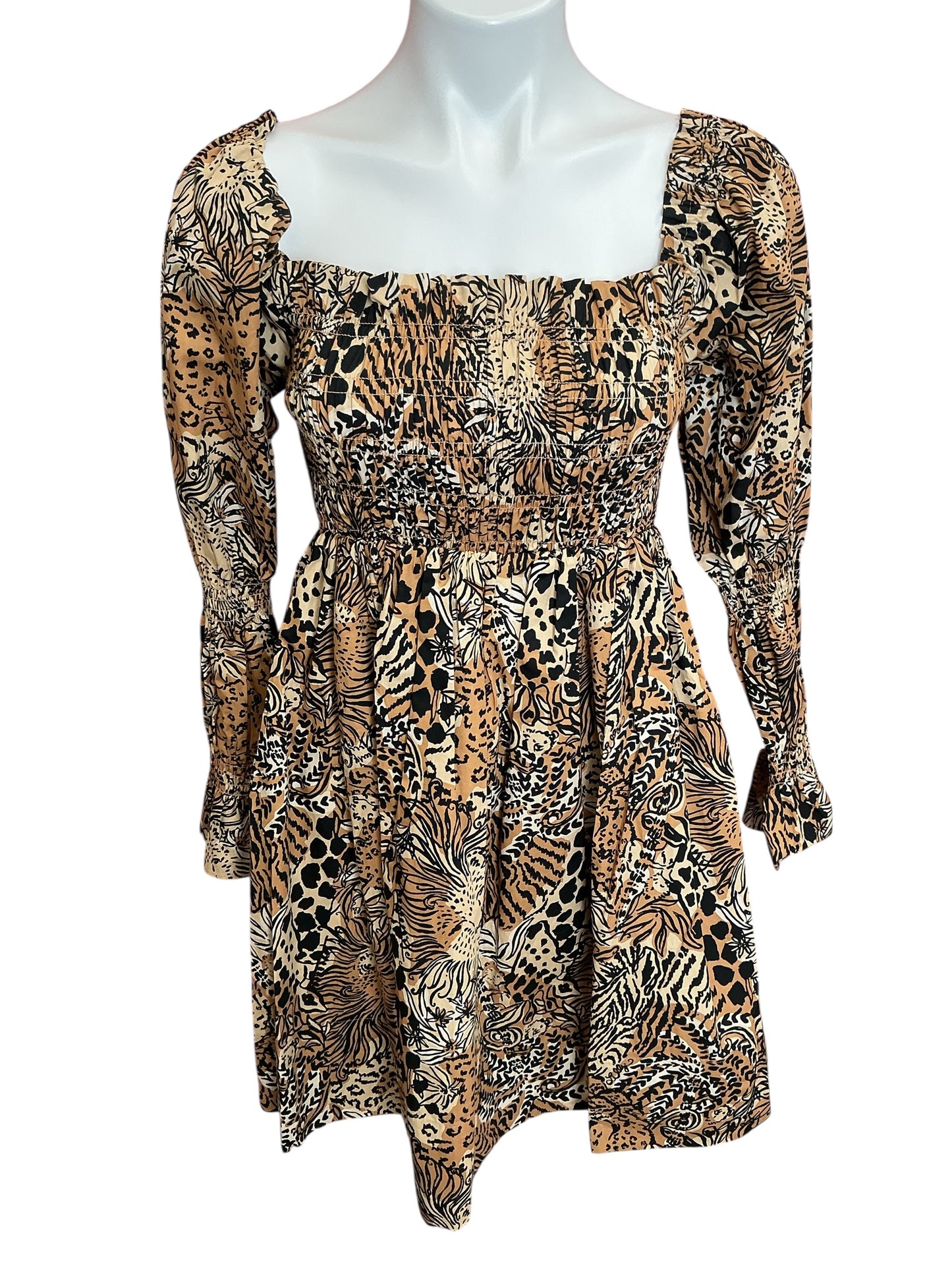 Lilly Pulitzer NWT Beyonca Long Sleeve Dress Rattan Walk On The Wild Side - Size M