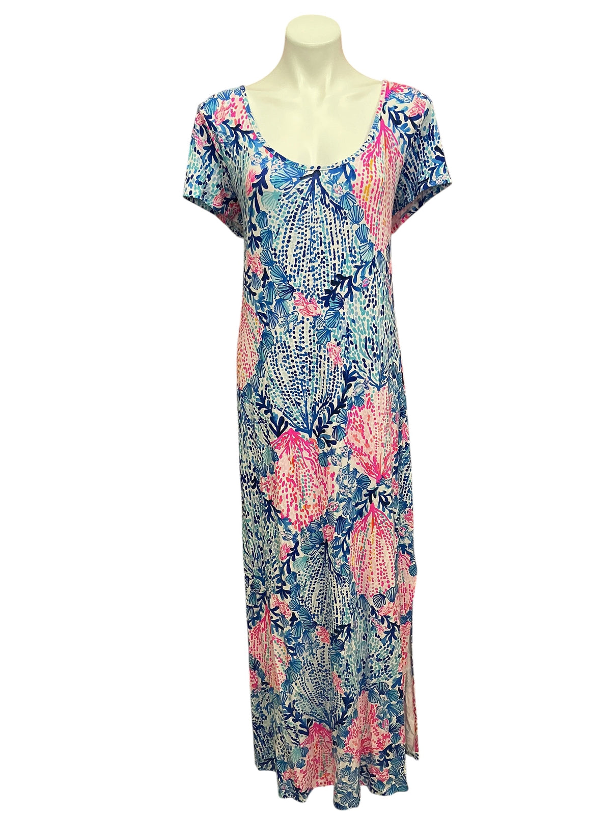 Lilly Pulitzer Wynne Maxi Dress Crew Blue Tint Kaleidoscope Coral - Size XXL