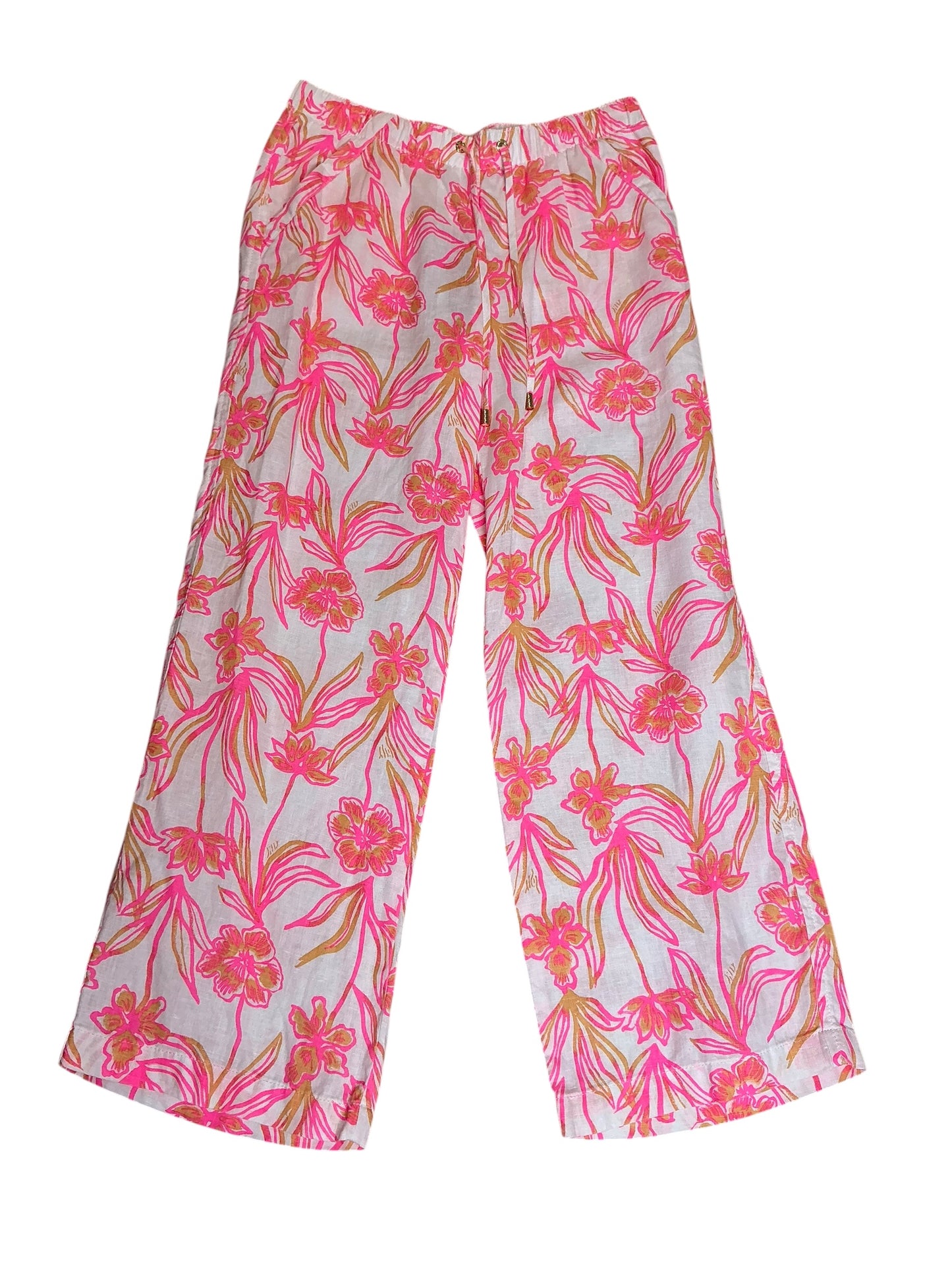 Lilly Pulitzer Brawley Linen Crop Pant White Lovely Long Stems - Size S