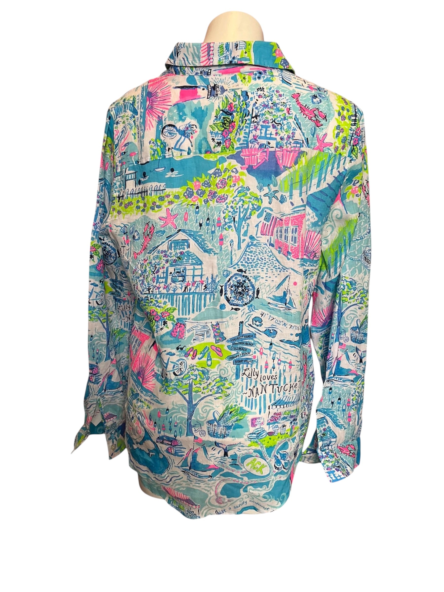 Lilly Pulitzer Sea View Button-Down Shirt Lilly Loves Nantucket - Size L