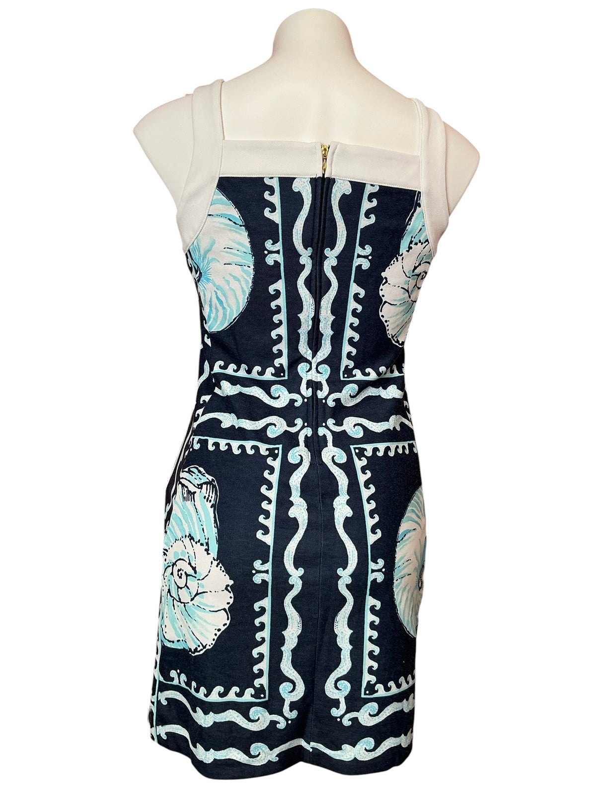 Lilly Pulitzer Duffy Shift Dress Low Tide Navy Shell Shine Engineered - Size 00