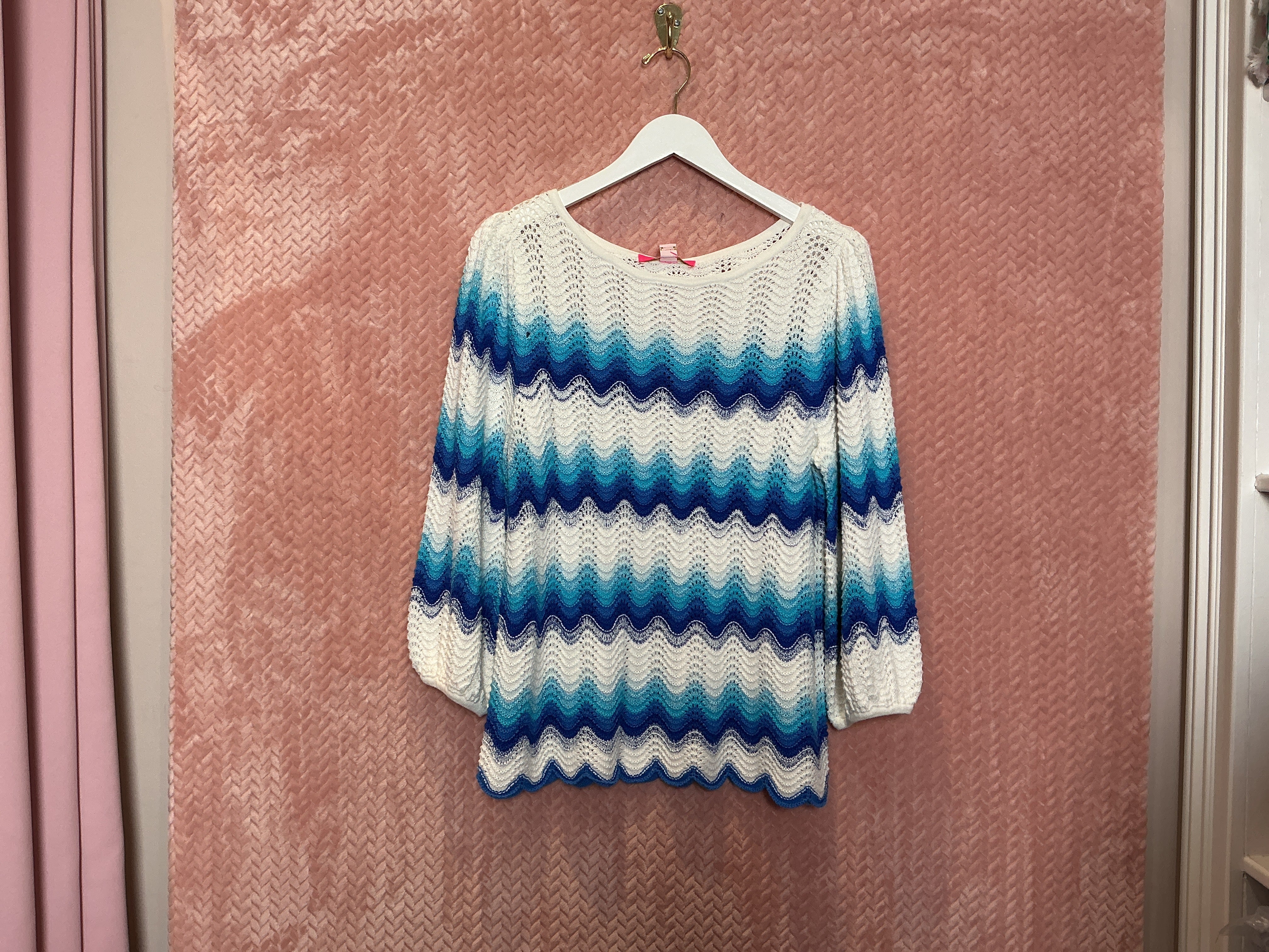 Lilly Pulitzer NWT Navana Sweater Bermuda Blue Gypsy Wave Stripe - Size XL